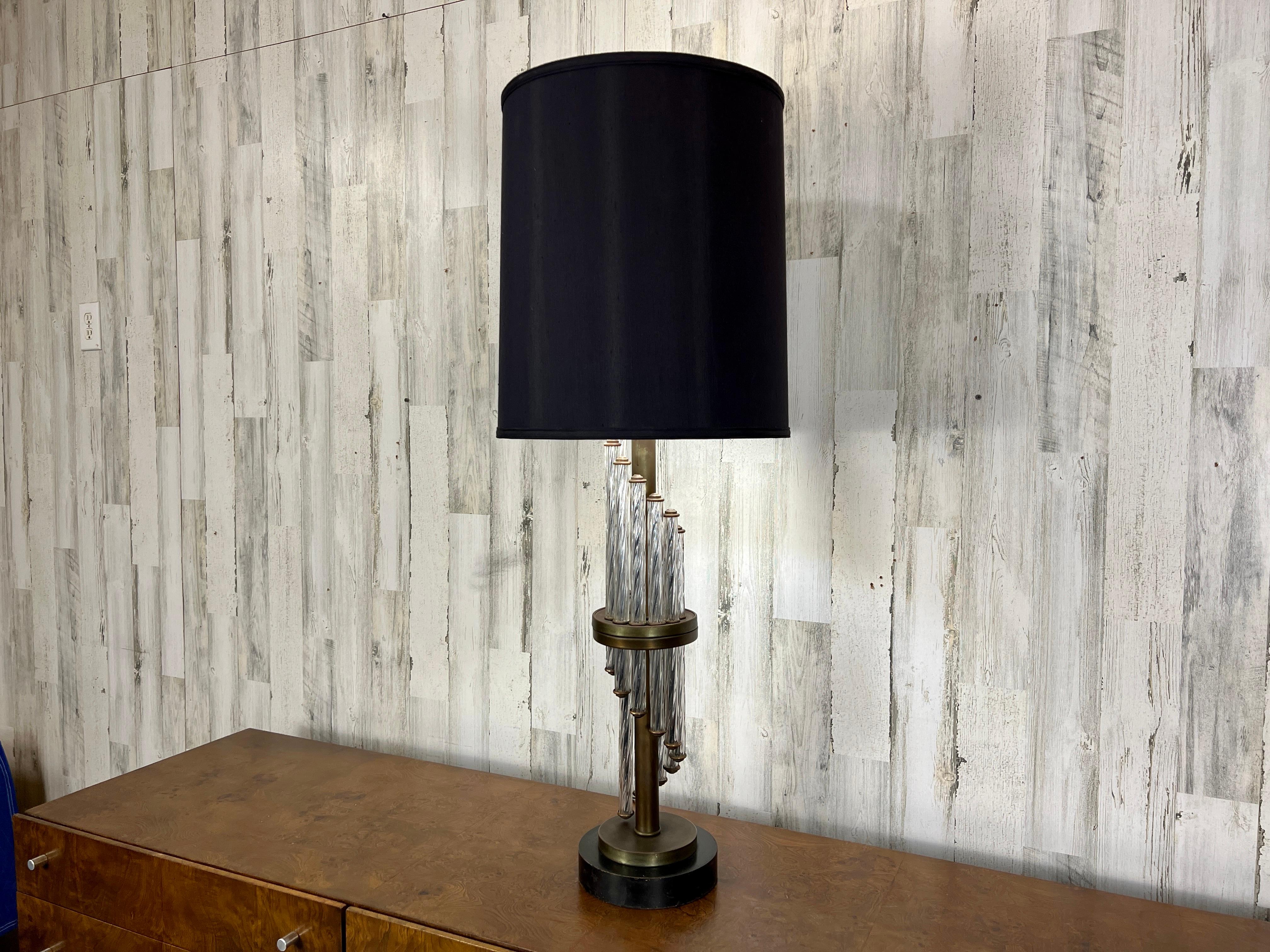 Modernist Spiral Glass and Bronze Table Lamp In Good Condition For Sale In Denton, TX