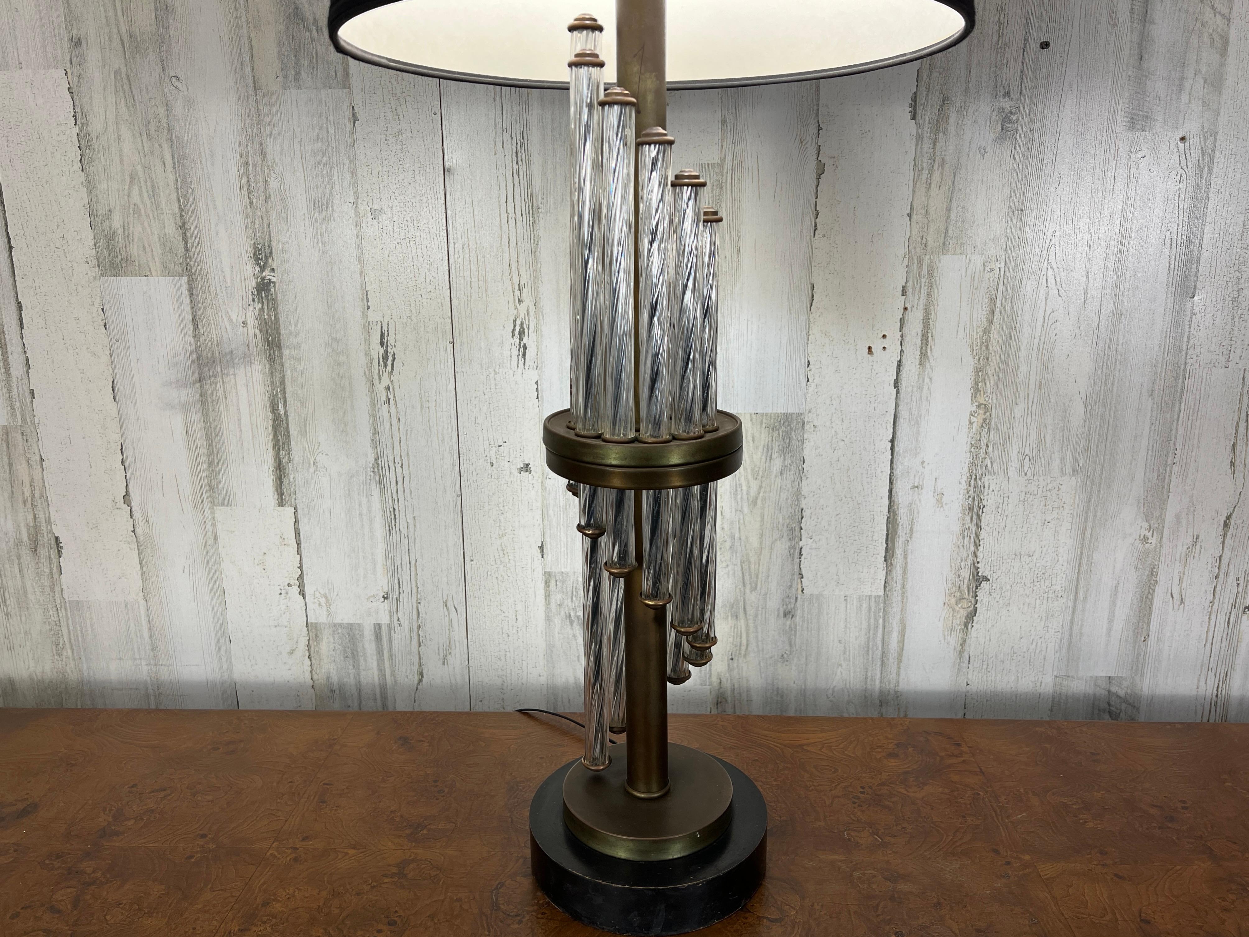 20th Century Modernist Spiral Glass and Bronze Table Lamp For Sale