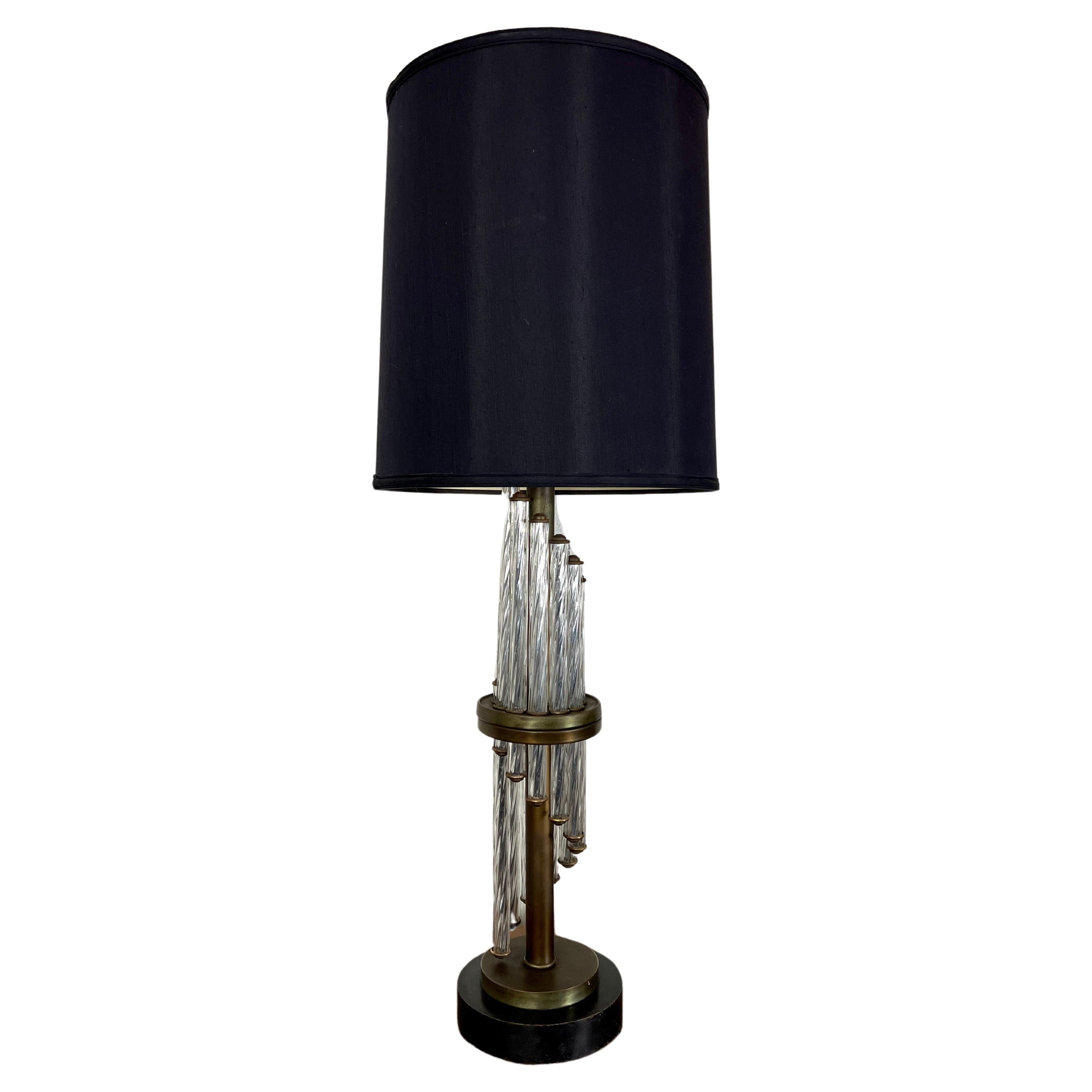 Modernist Spiral Glass and Bronze Table Lamp For Sale