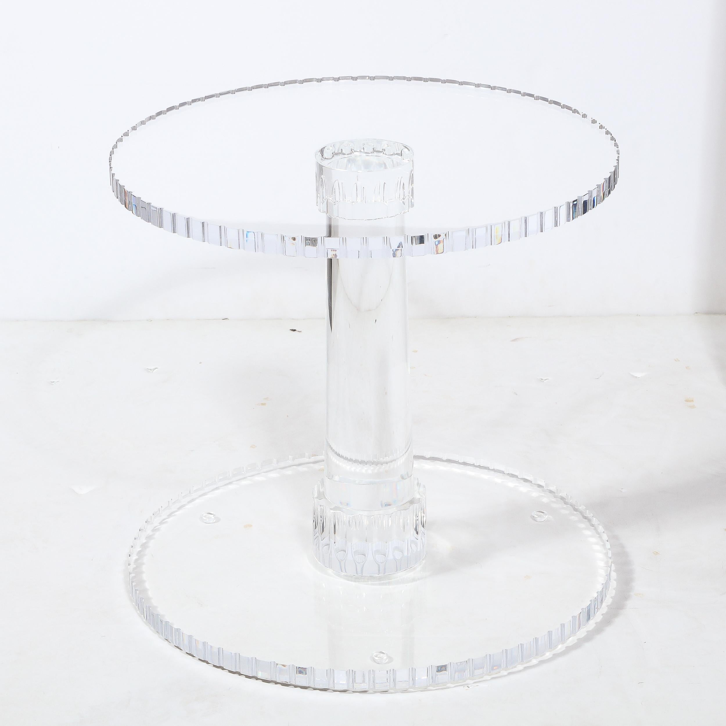 Modernist Spool Form Lucite Occasional Table W/ Crenelated Edges & Tapered Base 6
