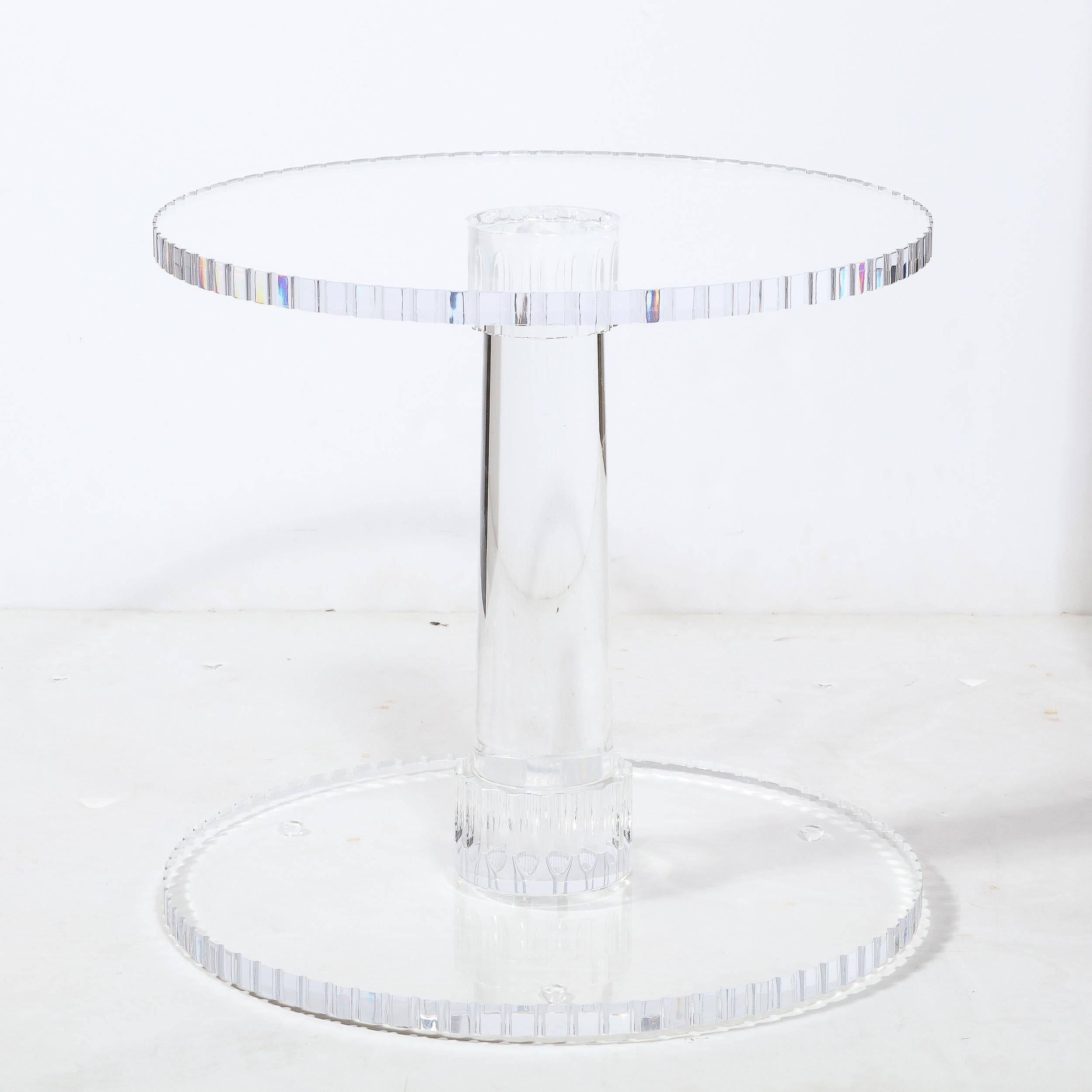Modernist Spool Form Lucite Occasional Table W/ Crenelated Edges & Tapered Base 7