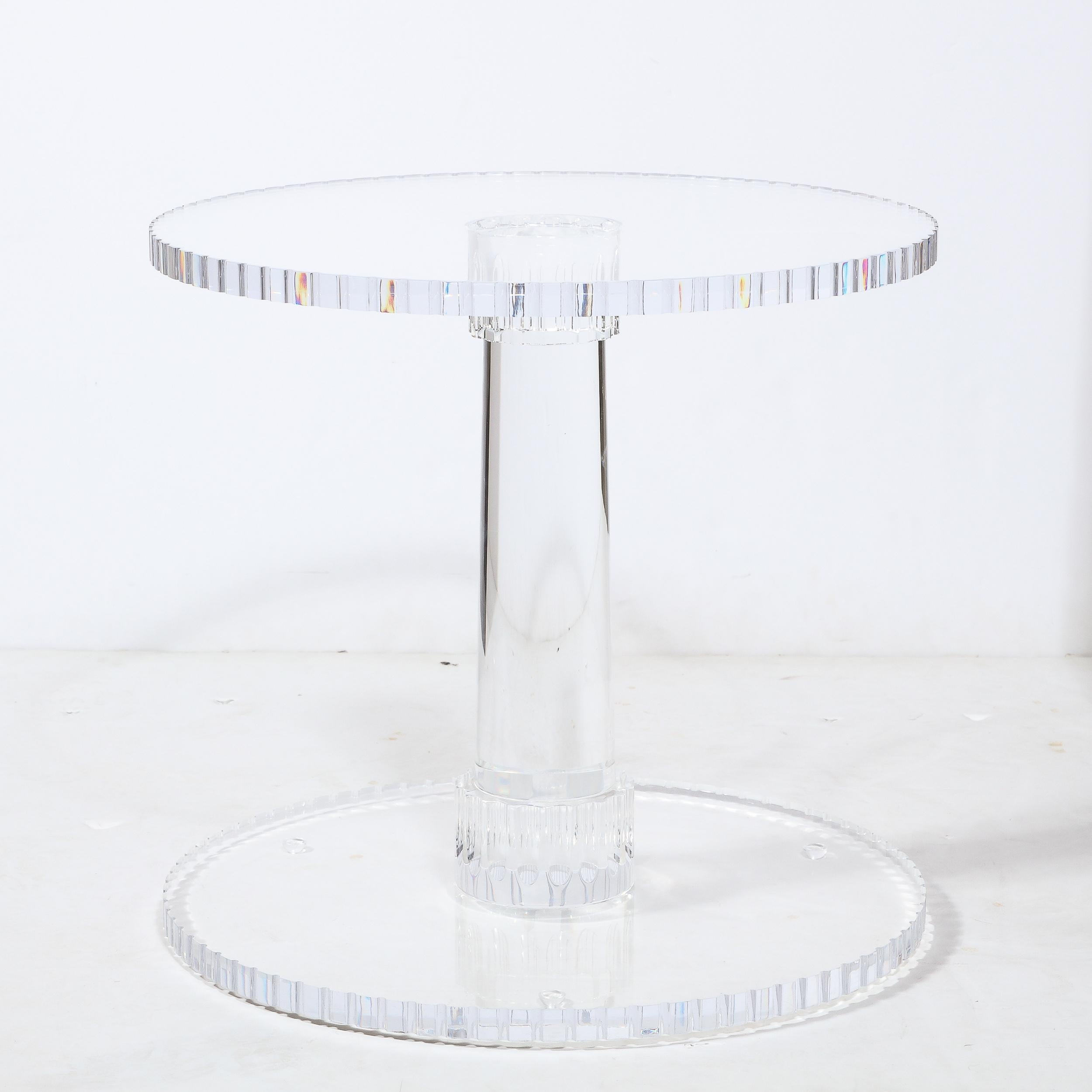 Modernist Spool Form Lucite Occasional Table W/ Crenelated Edges & Tapered Base 8