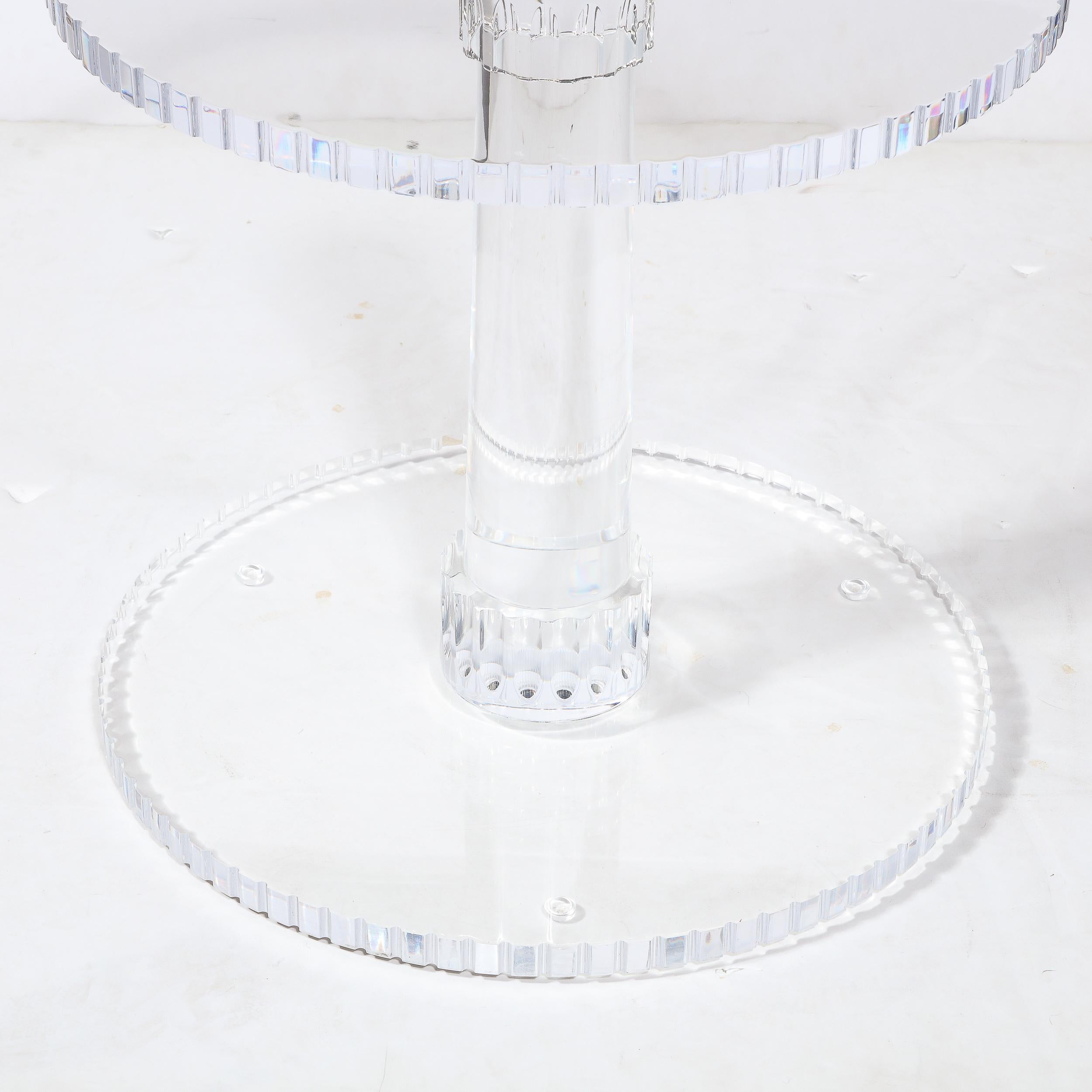 Modernist Spool Form Lucite Occasional Table W/ Crenelated Edges & Tapered Base 9