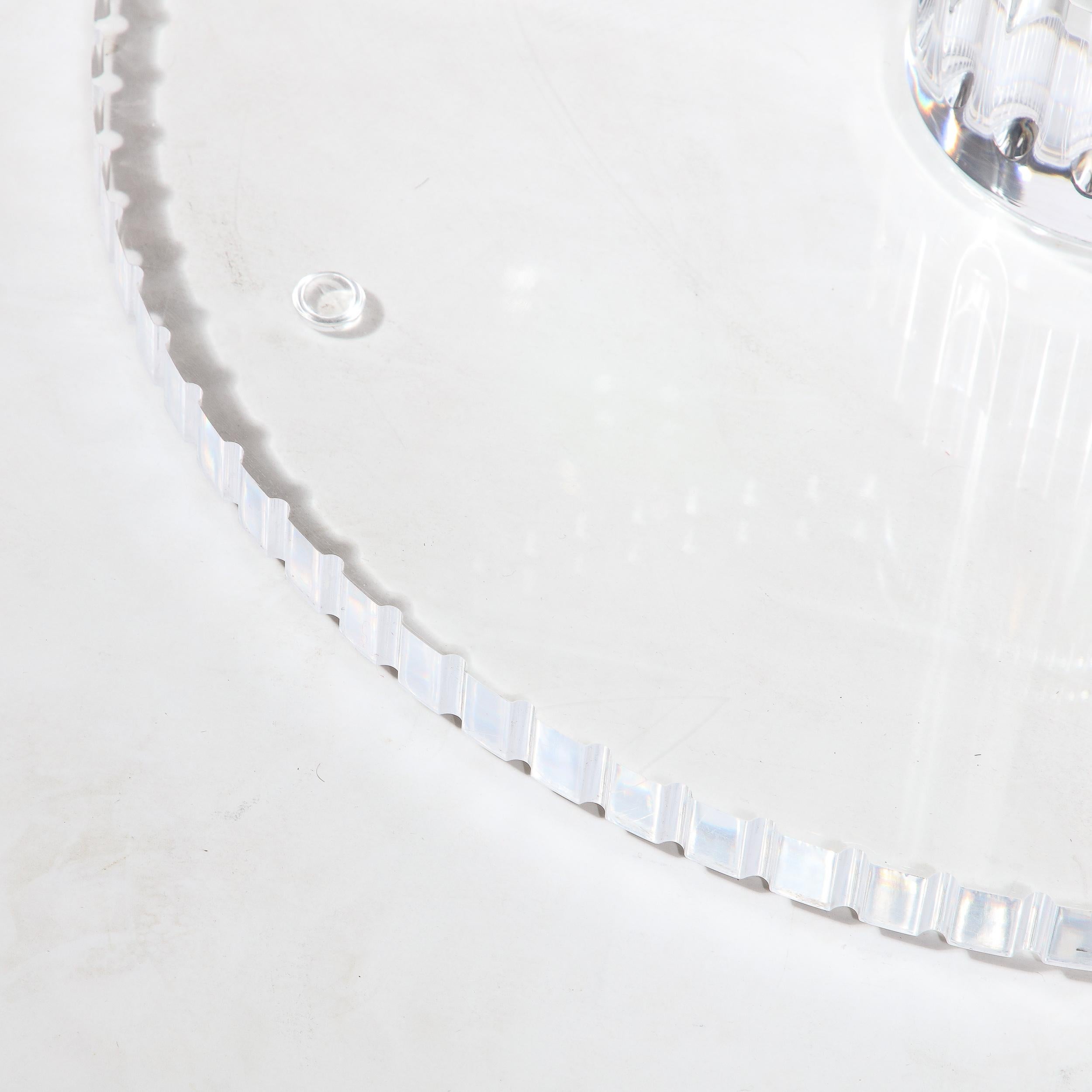 Modernist Spool Form Lucite Occasional Table W/ Crenelated Edges & Tapered Base 2