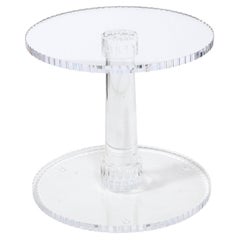 Modernist Spool Form Lucite Occasional Table W/ Crenelated Edges & Tapered Base