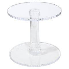 Vintage Modernist Spool Form Lucite Occasional Table W/ Crenelated Edges & Tapered Base