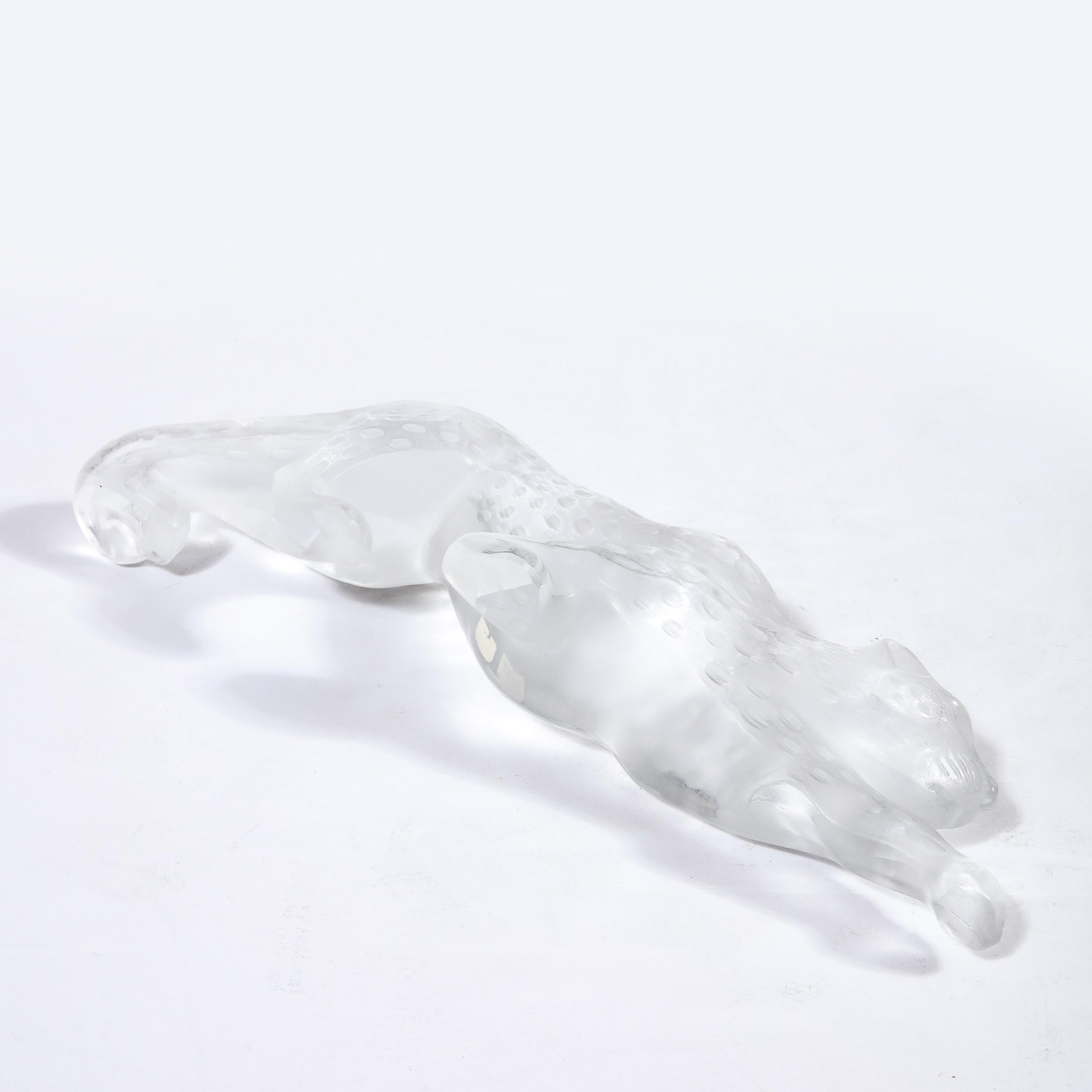 Modernist Spotted Stalking Leopard in Frosted Crystal Signed by Lalique 5