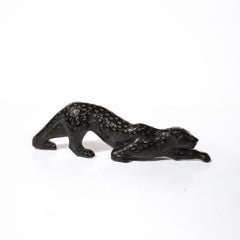 Modernist Spotted Stalking Leopard in Frosted Crystal Signed by Lalique
