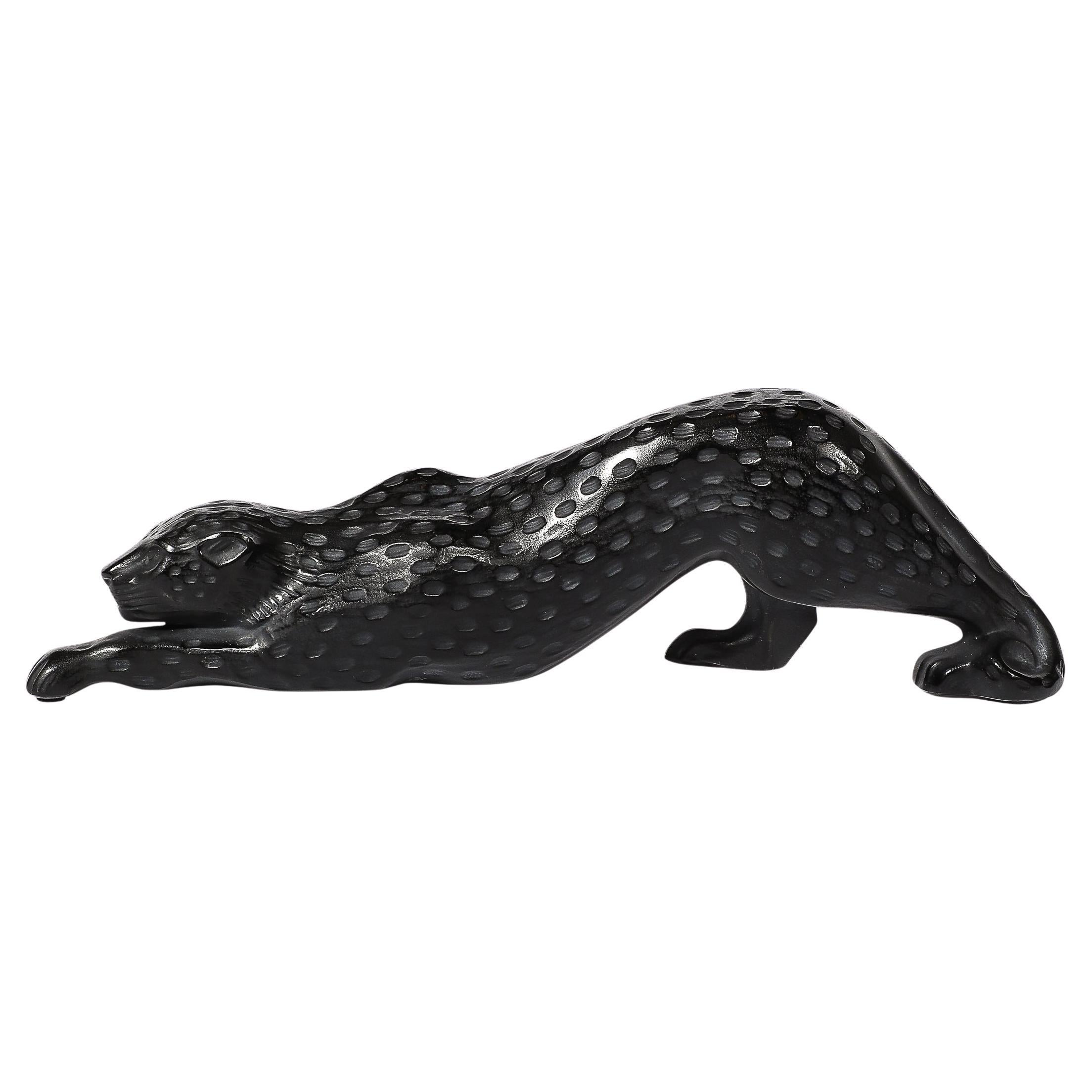 Leopardo Acechador Modernista en Cristal Esmerilado Firmado por Lalique en venta