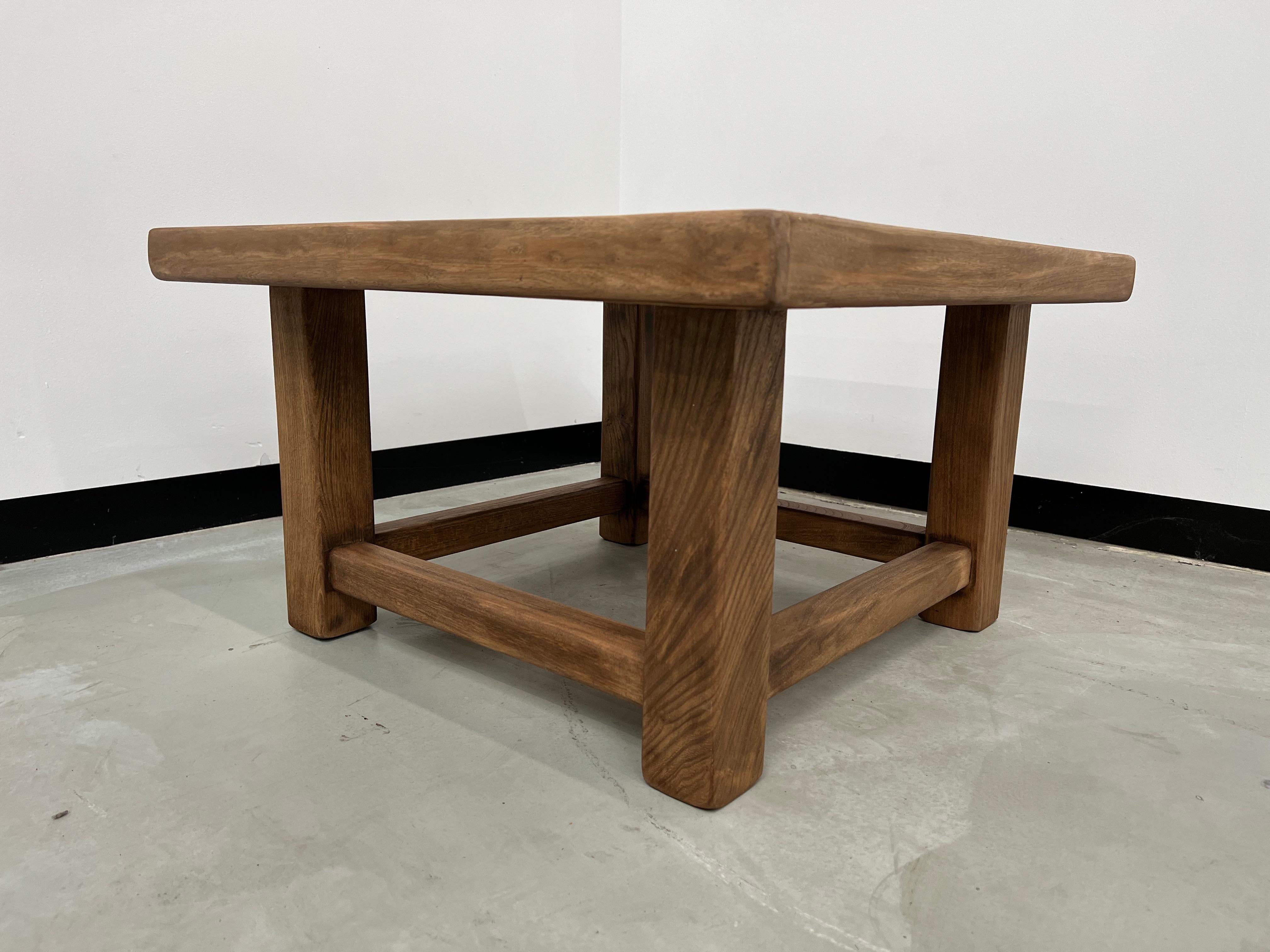 French Modernist square coffee table in oak, 1970s For Sale