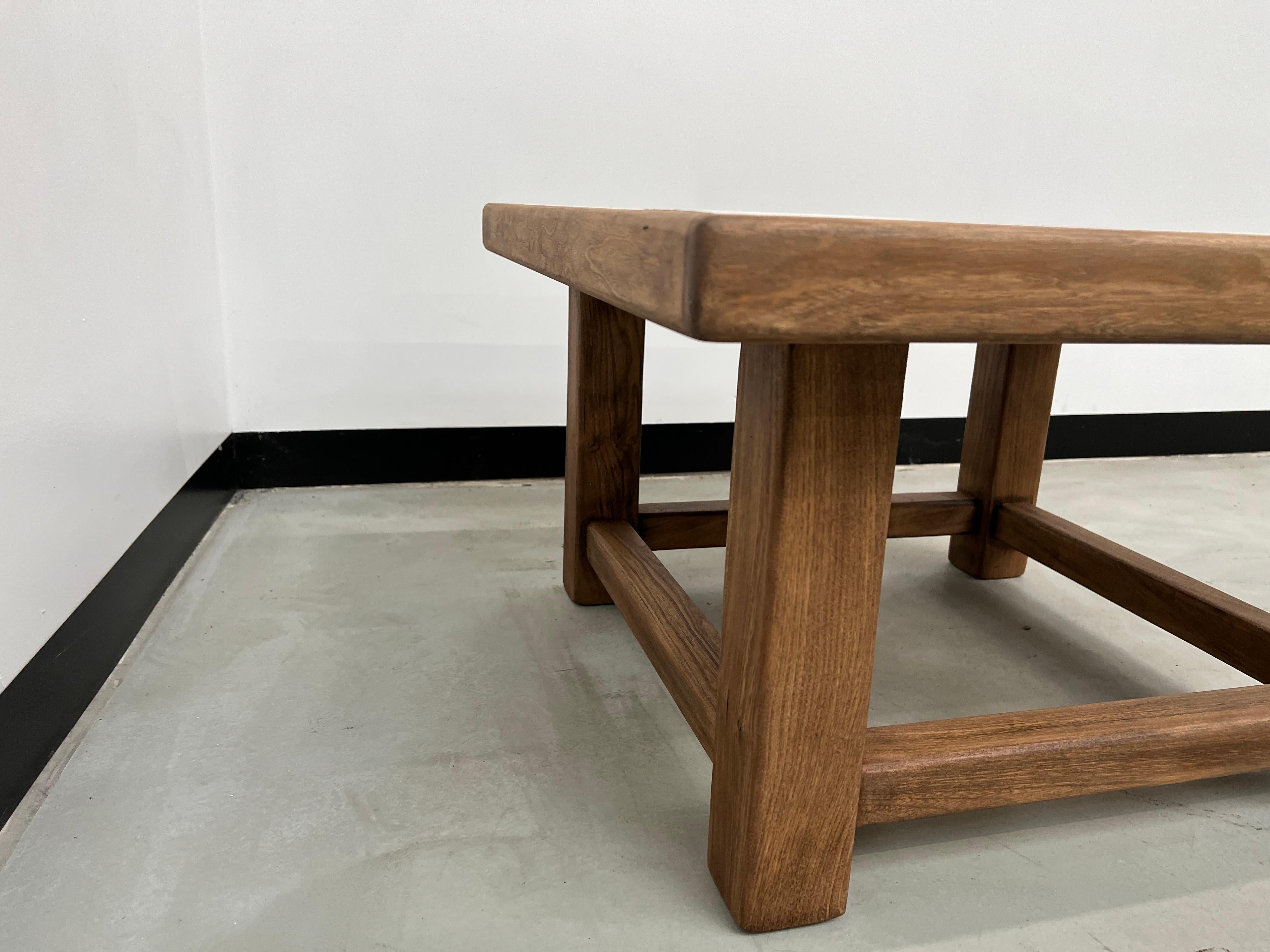 Modernist square coffee table in oak, 1970s For Sale 1