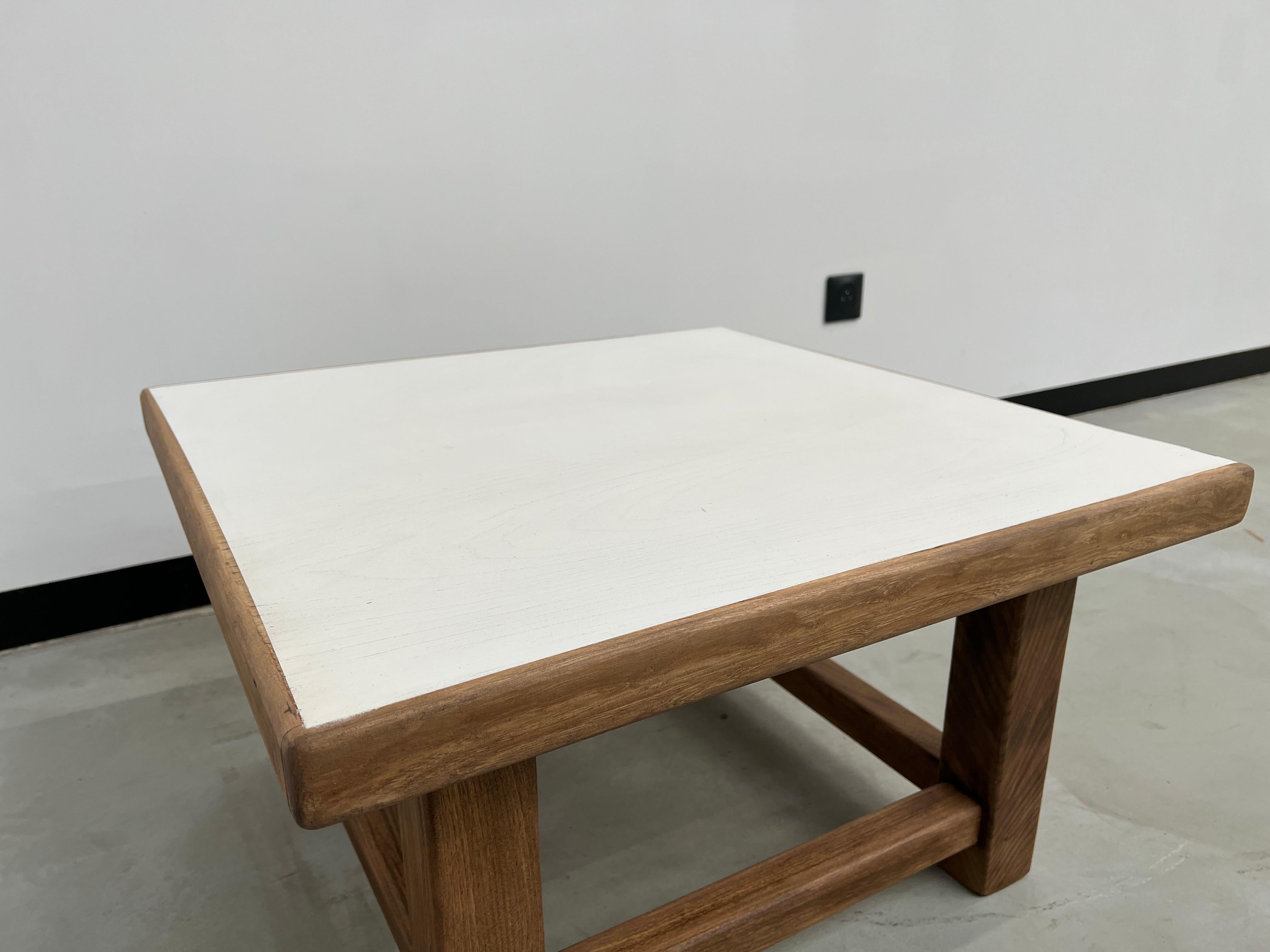 Modernist square coffee table in oak, 1970s For Sale 2