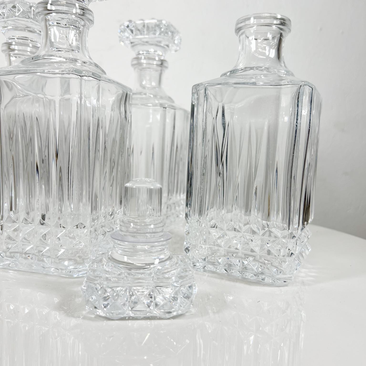 Modernist Square Cut Glass Decanters Liquor Bar Whiskey Bottle Set of Four 7