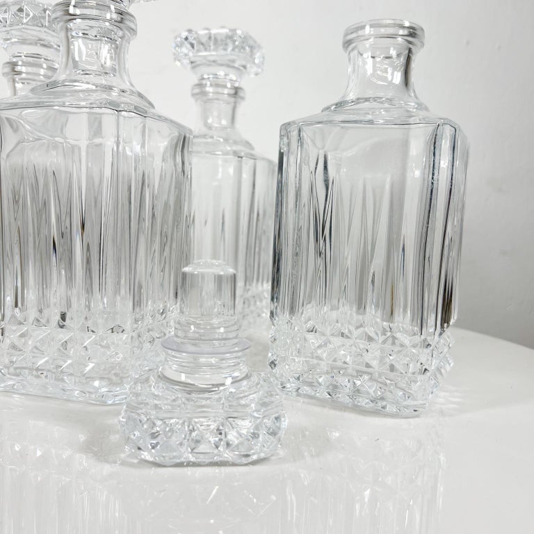 Modernist Square Cut Glass Decanters Liquor Bar Whiskey Bottle Set of