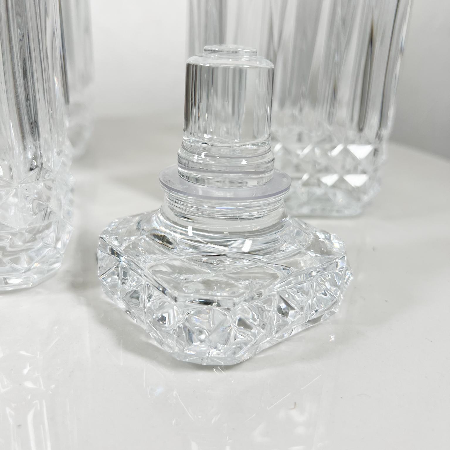 Modernist Square Cut Glass Decanters Liquor Bar Whiskey Bottle Set of Four 8