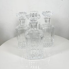 Modernist Square Cut Glass Decanters Liquor Bar Whiskey Bottle Set of Four