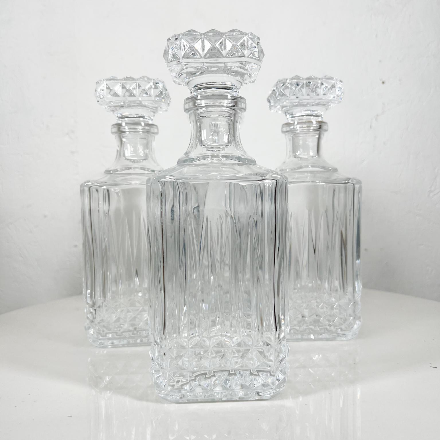 Mid-Century Modern Modernist Square Cut Glass Decanters Liquor Bar Whiskey Bottle Set of Four