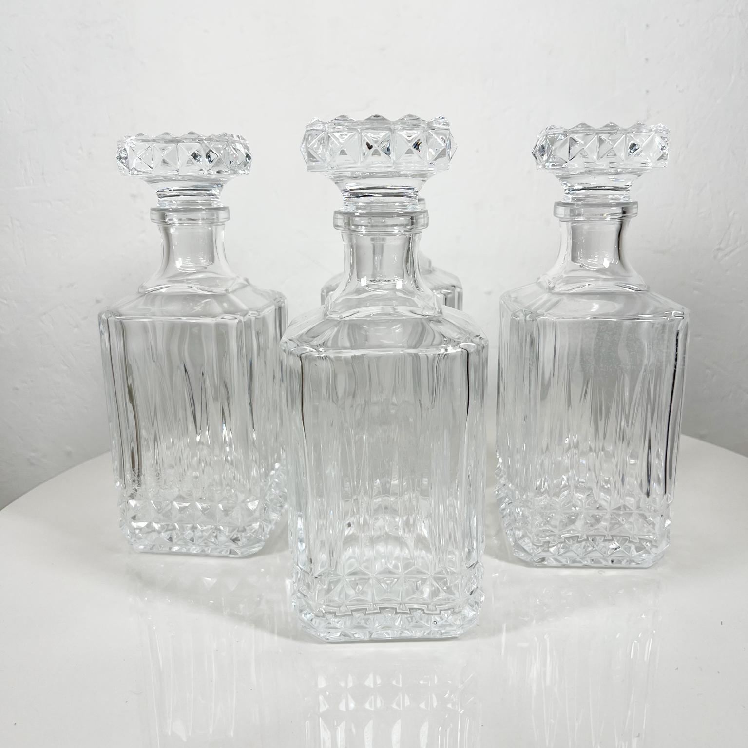 Modernist Square Cut Glass Decanters Liquor Bar Whiskey Bottle Set of Four 1