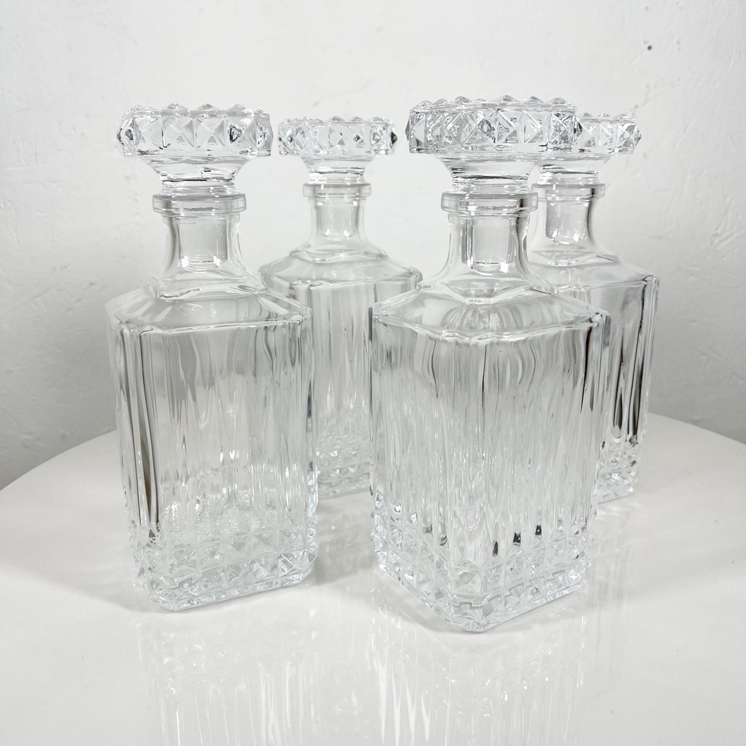 Modernist Square Cut Glass Decanters Liquor Bar Whiskey Bottle Set of Four 2