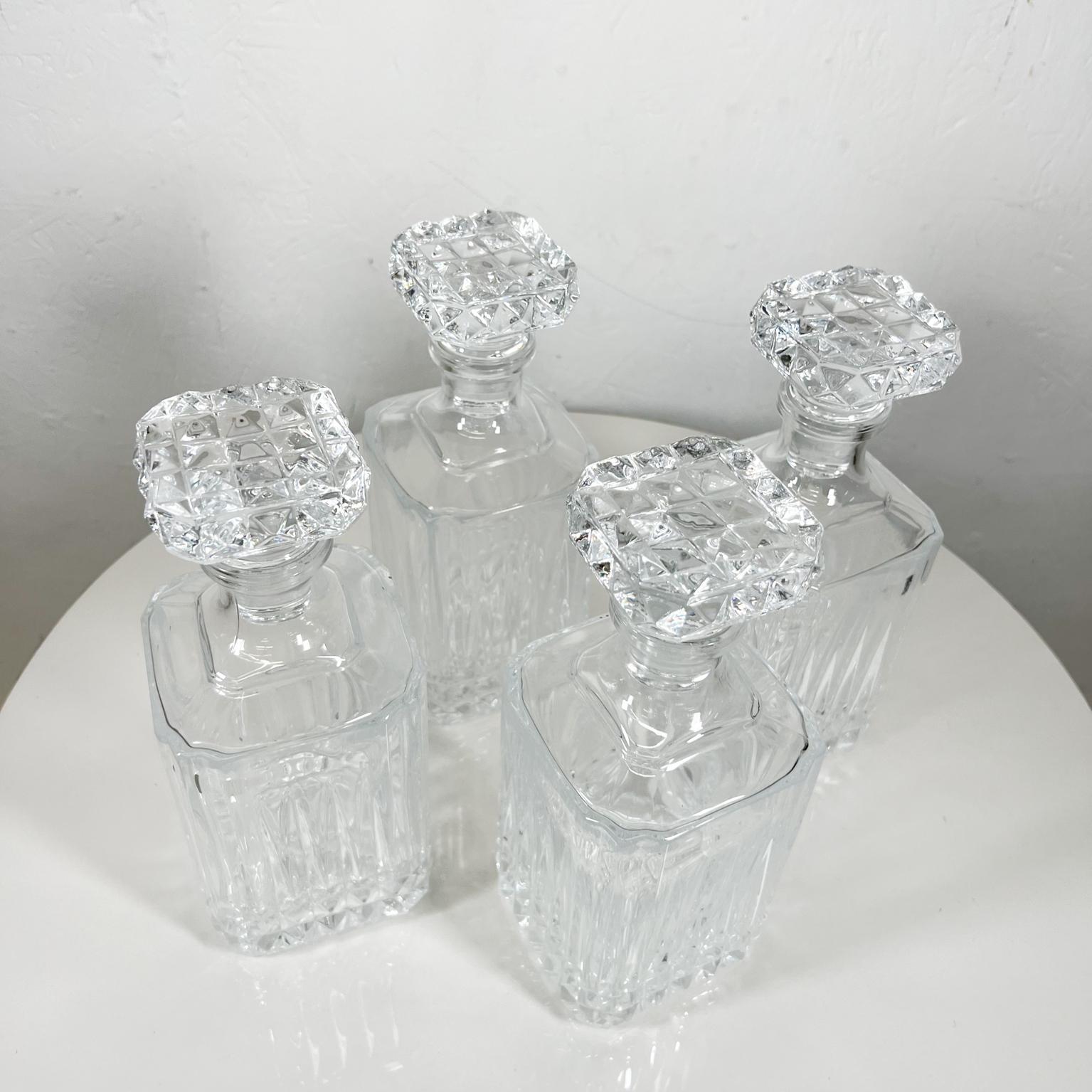 Modernist Square Cut Glass Decanters Liquor Bar Whiskey Bottle Set of Four 3