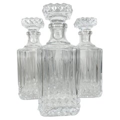 Modernist Square Cut Glass Decanters Liquor Bar Whiskey Bottle Set of Four