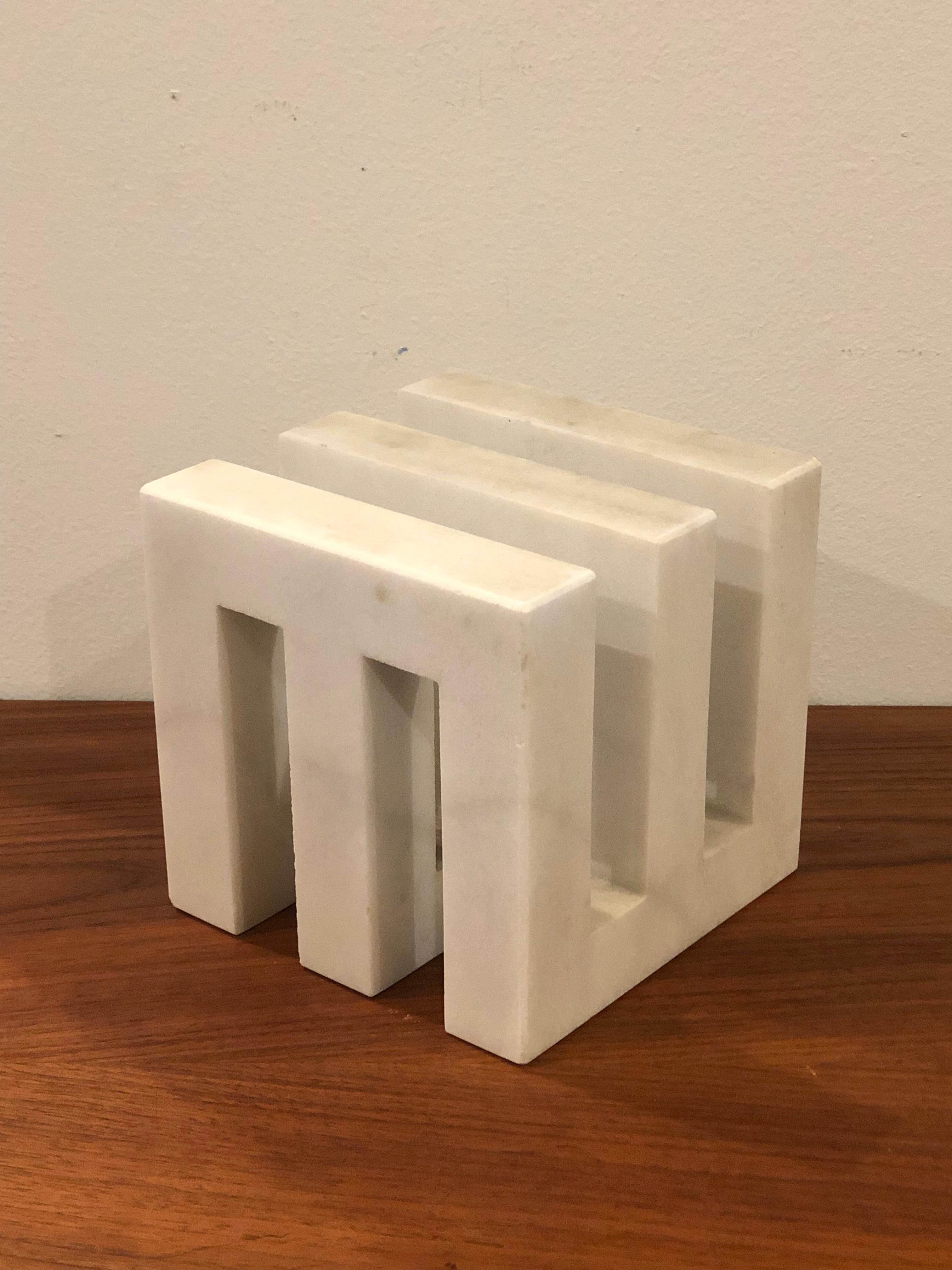Post-Modern Modernist Square Cube Sculpture in Solid Marble