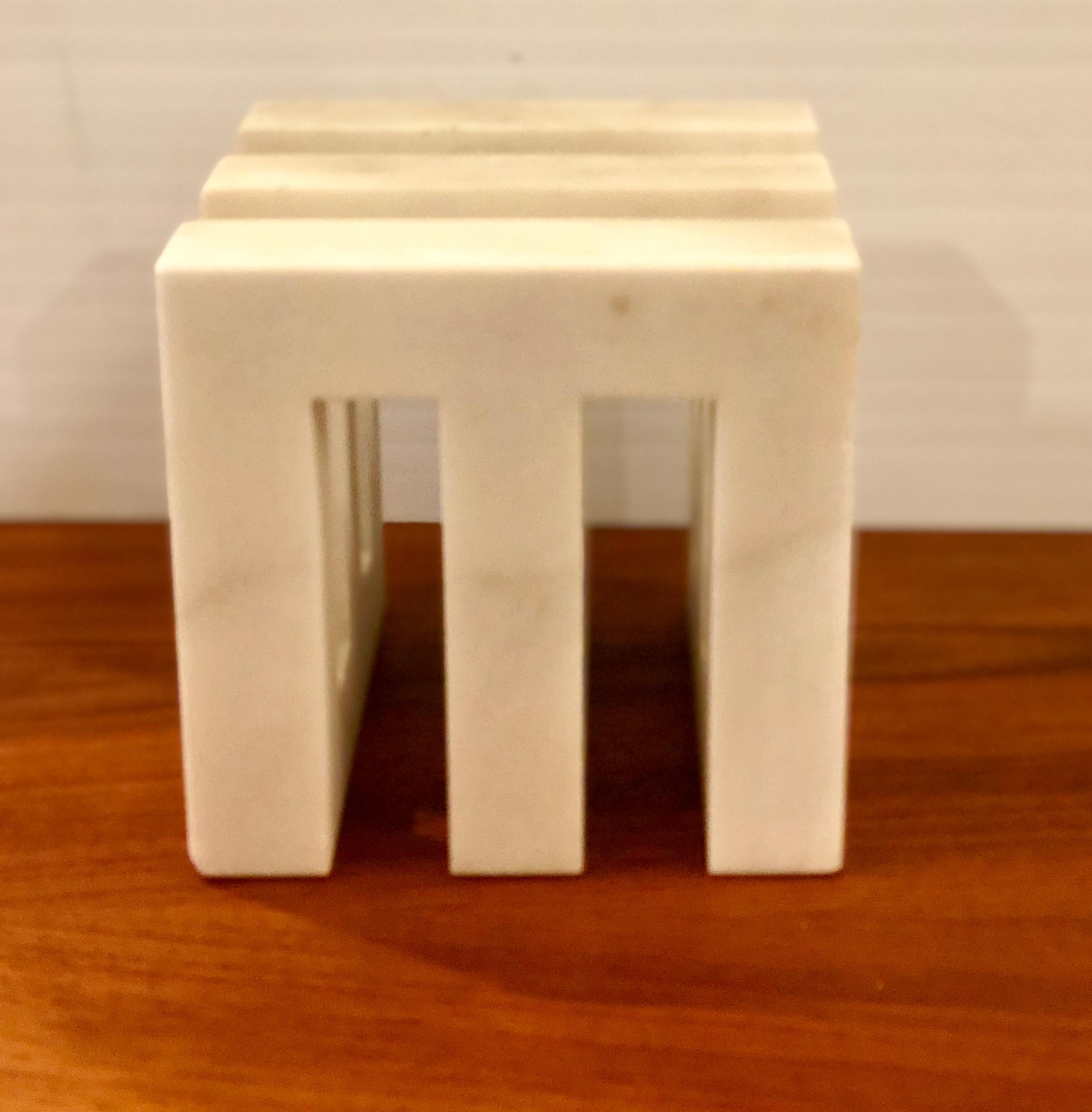 American Modernist Square Cube Sculpture in Solid Marble