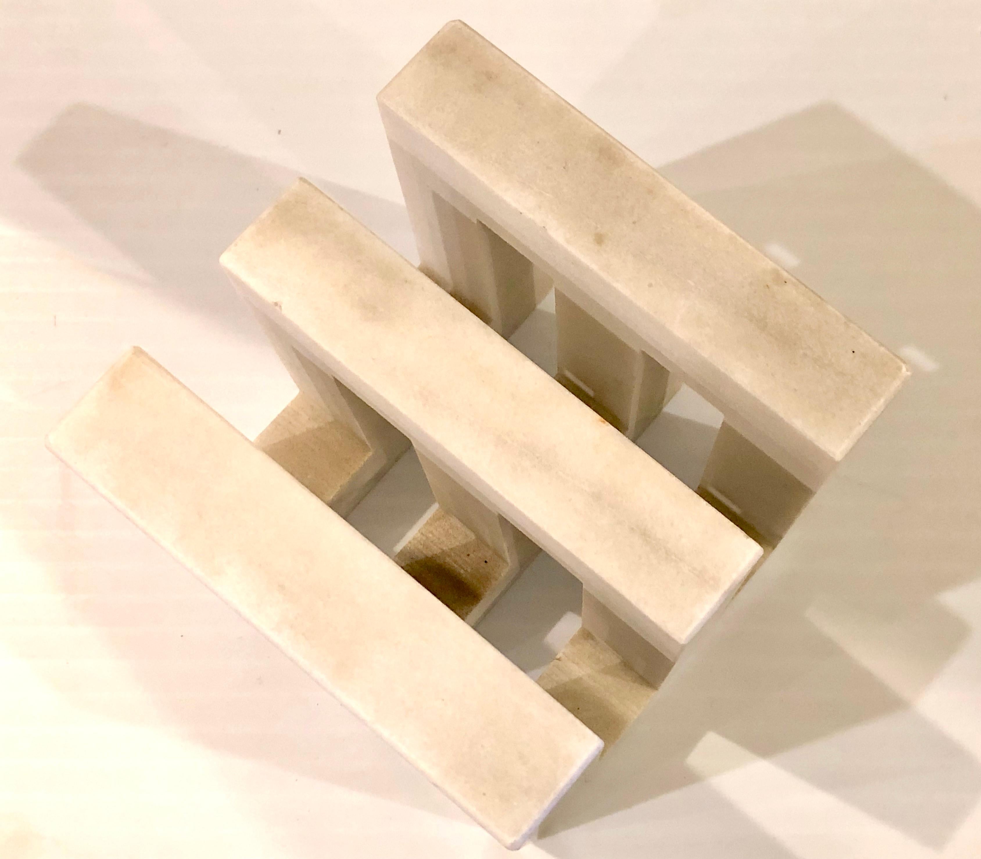 20th Century Modernist Square Cube Sculpture in Solid Marble