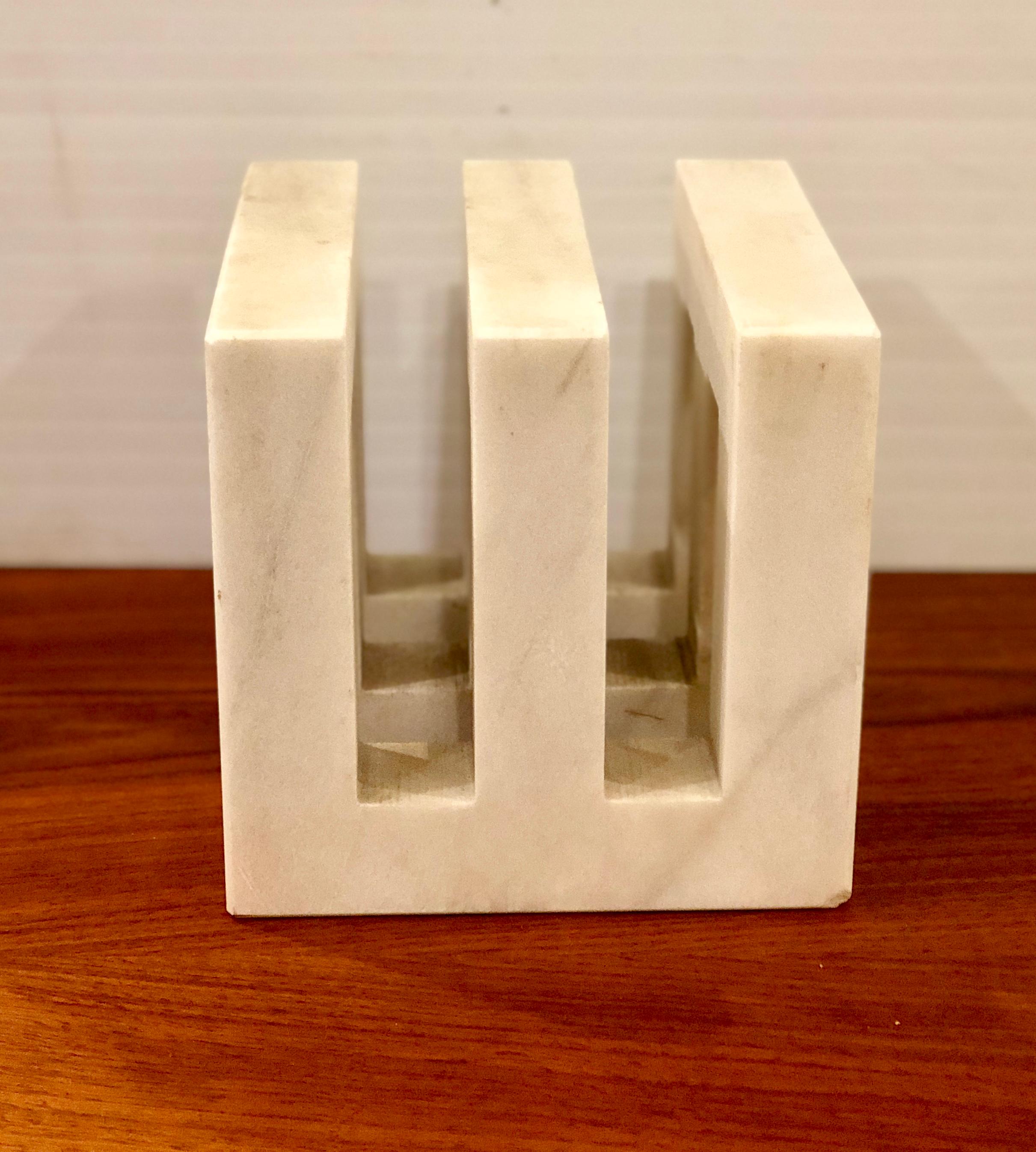 Modernist Square Cube Sculpture in Solid Marble 1
