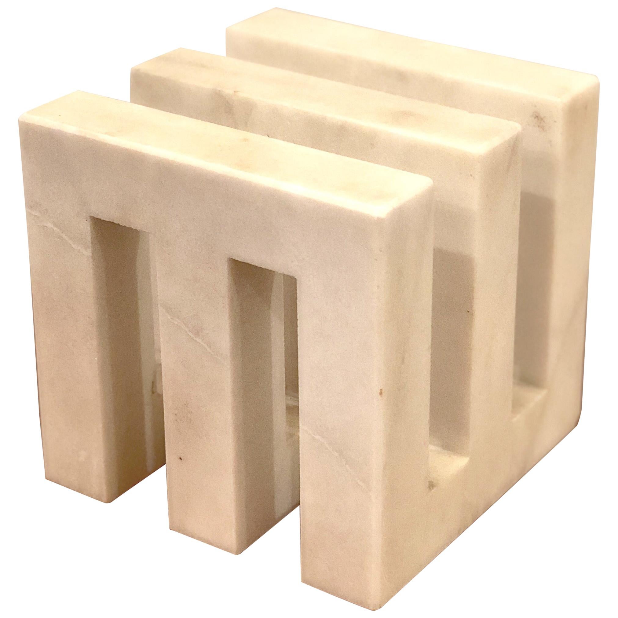 Modernist Square Cube Sculpture in Solid Marble