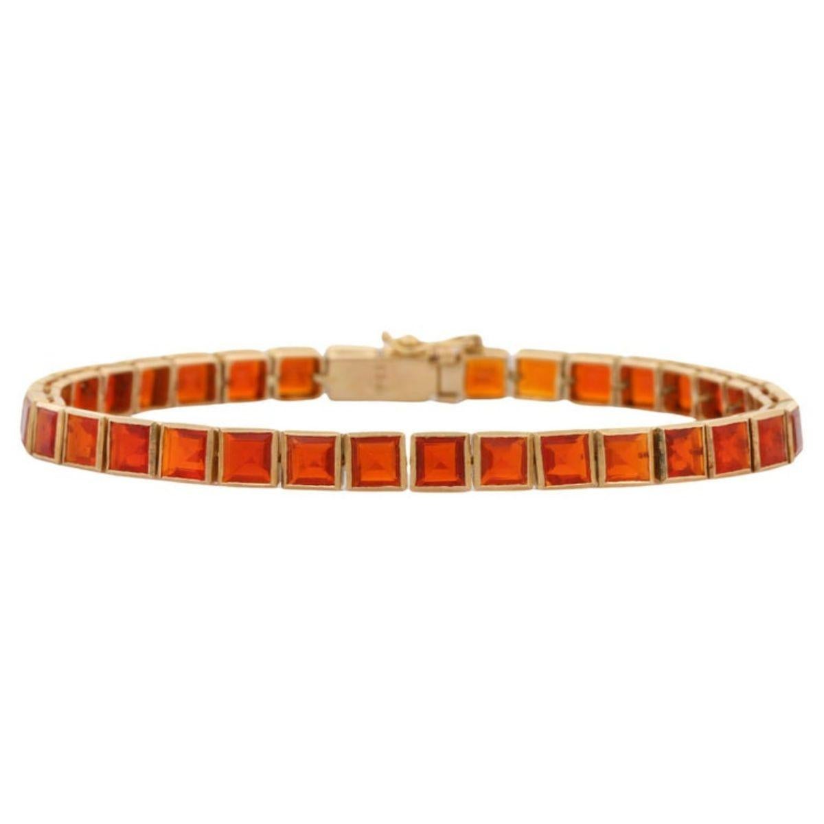 Modernista Pulsera de Tenis de Ópalo Naranja Tallado Cuadrado para Ella en Oro Amarillo de 18k en Nuevo estado para la venta en New York, NY