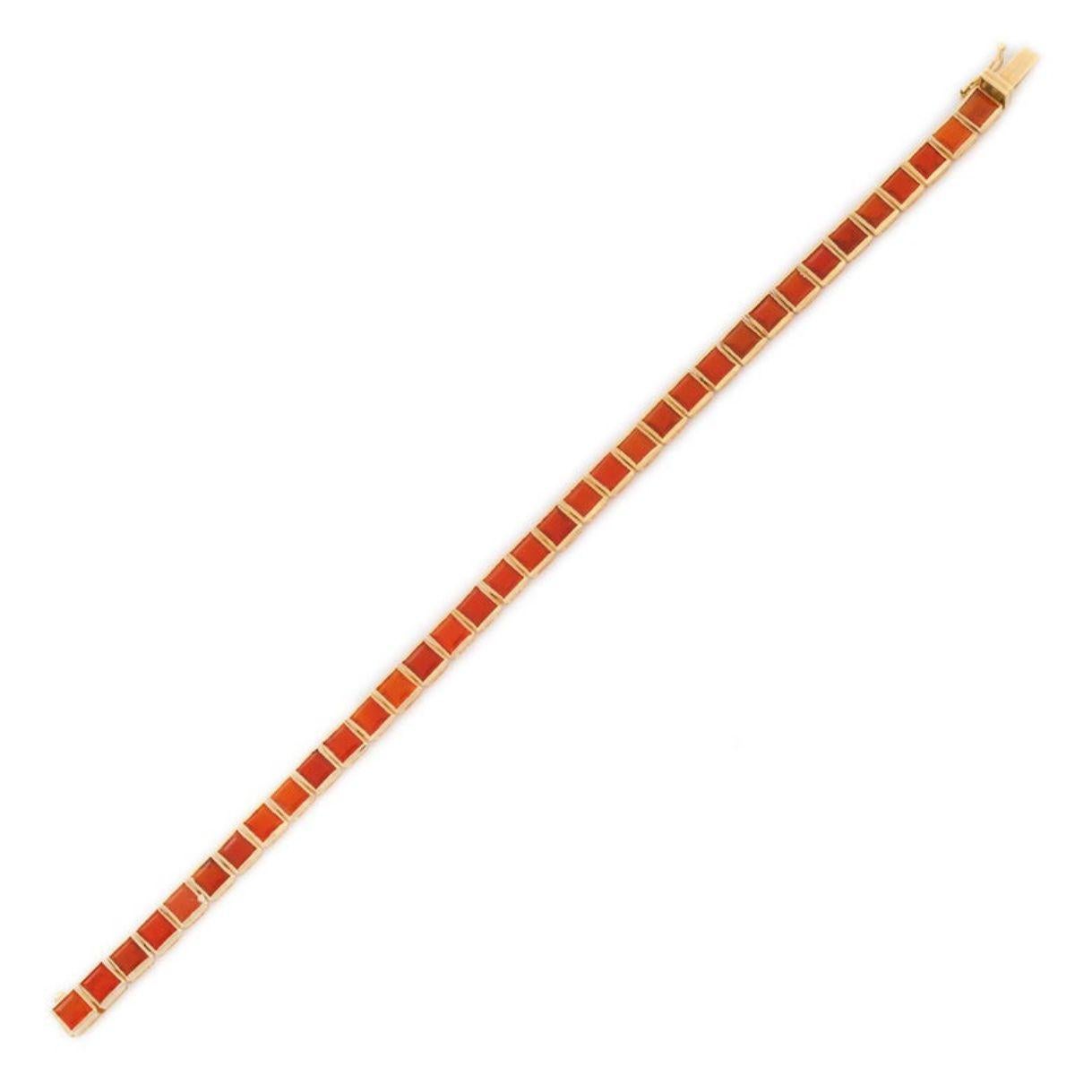 De las mujeres Modernista Pulsera de Tenis de Ópalo Naranja Tallado Cuadrado para Ella en Oro Amarillo de 18k en venta