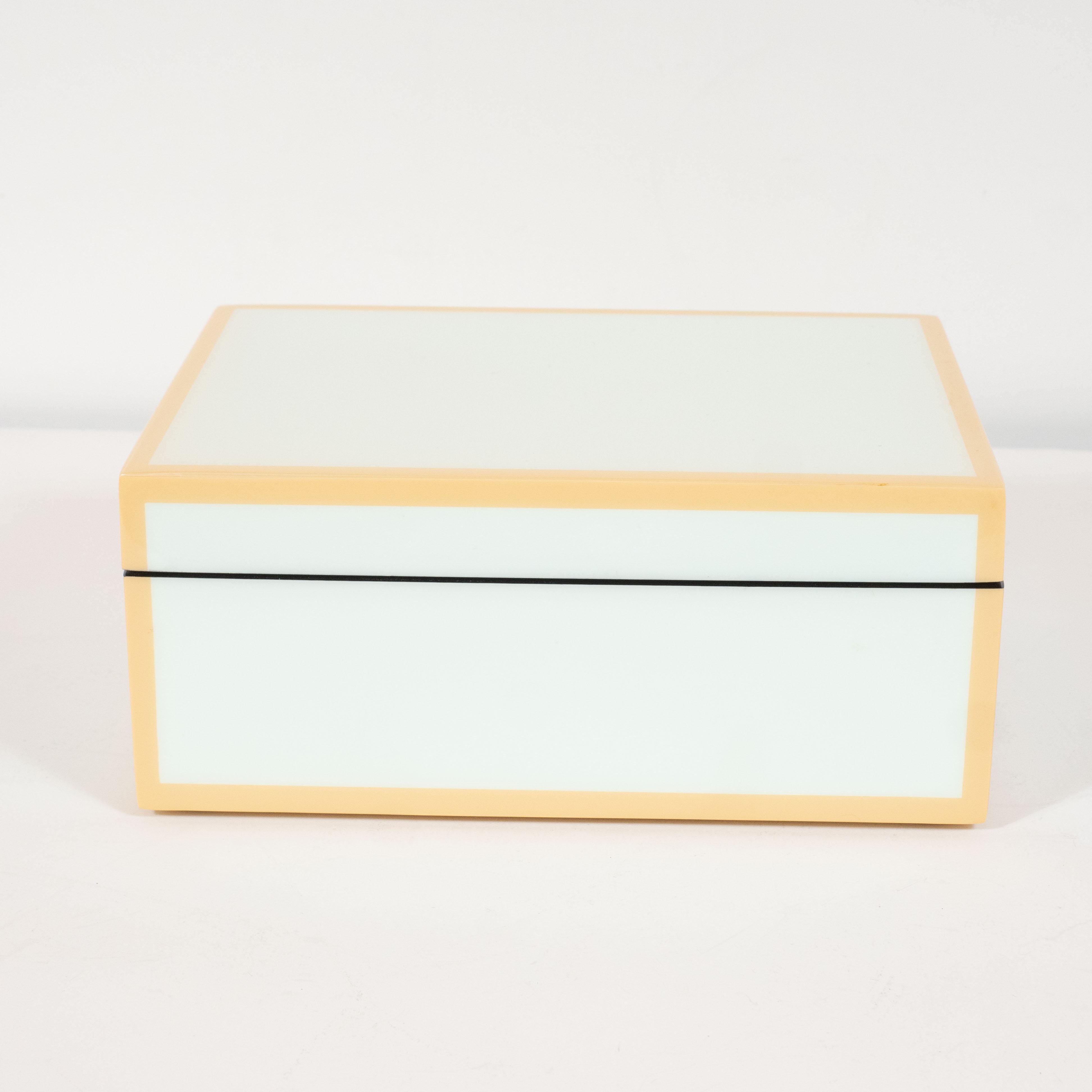 Philippine Modernist Square Lacquered Rectangular Box in Pale Celadon with Tan Accents