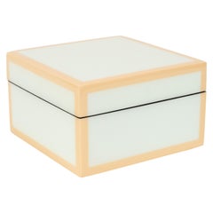 Modernist Square Lacquered Square Box in Pale Celadon with Tan Accents Modernist Square Lacquered Square Box in Pale Celadon with Tan Accents