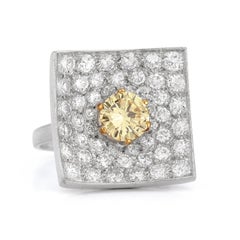 Modernist Square Shapes Yellow Diamond Ring