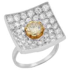 Vintage Modernist Square Shapes Yellow Diamond Ring