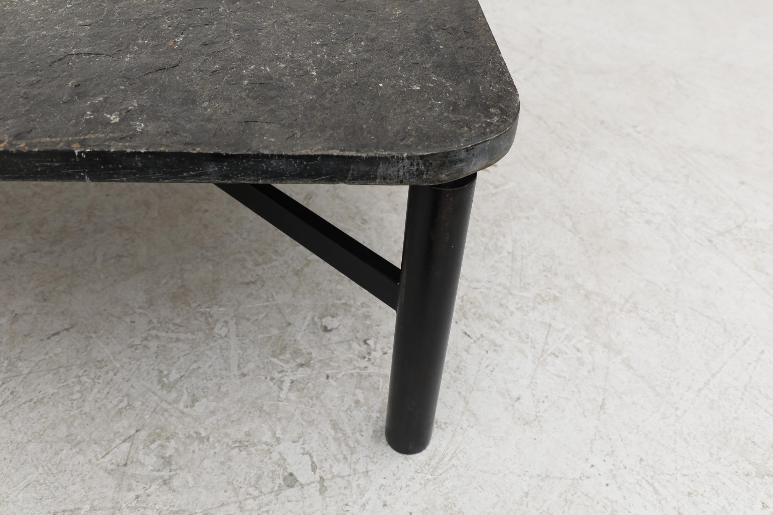 Modernist Square Stone Coffee Table With Metal X-Base 4