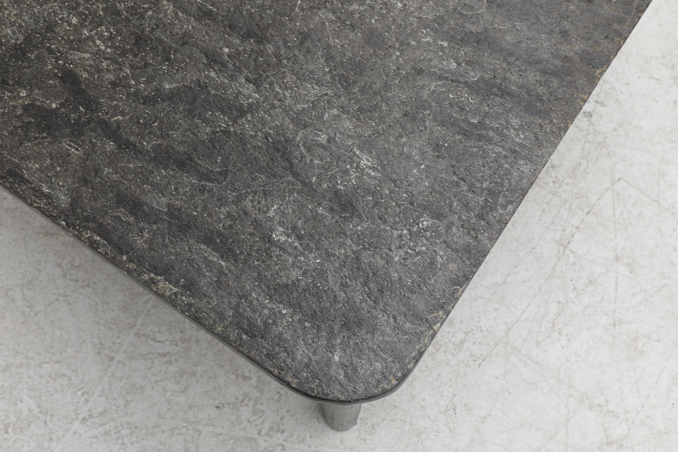 Modernist Square Stone Coffee Table With Metal X-Base 1