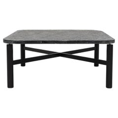 Modernist Square Stone Coffee Table With Metal X-Base