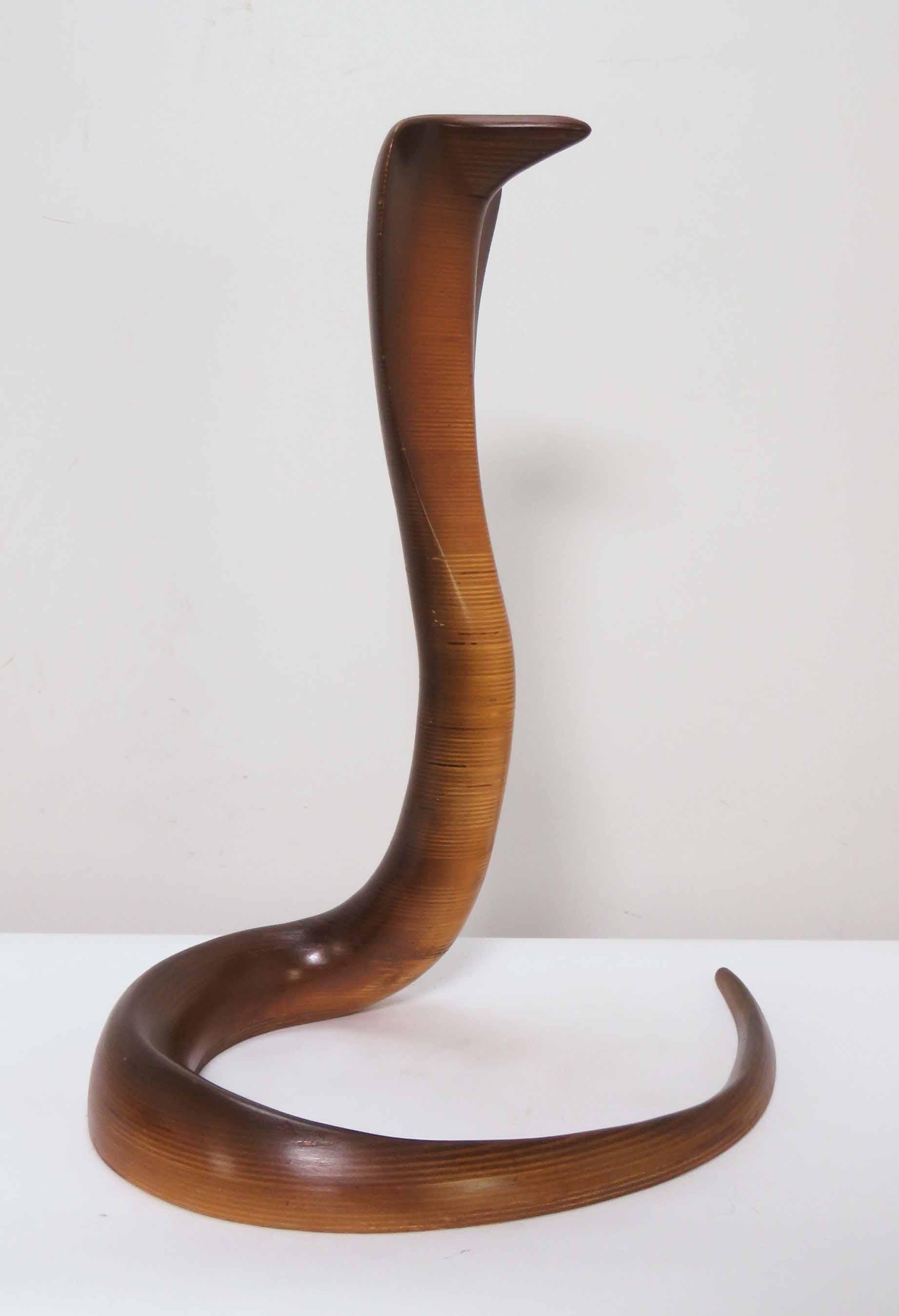 Modernist Stack Laminate Sculpture of a Hooded Cobra, circa 1970s In Good Condition In Peabody, MA