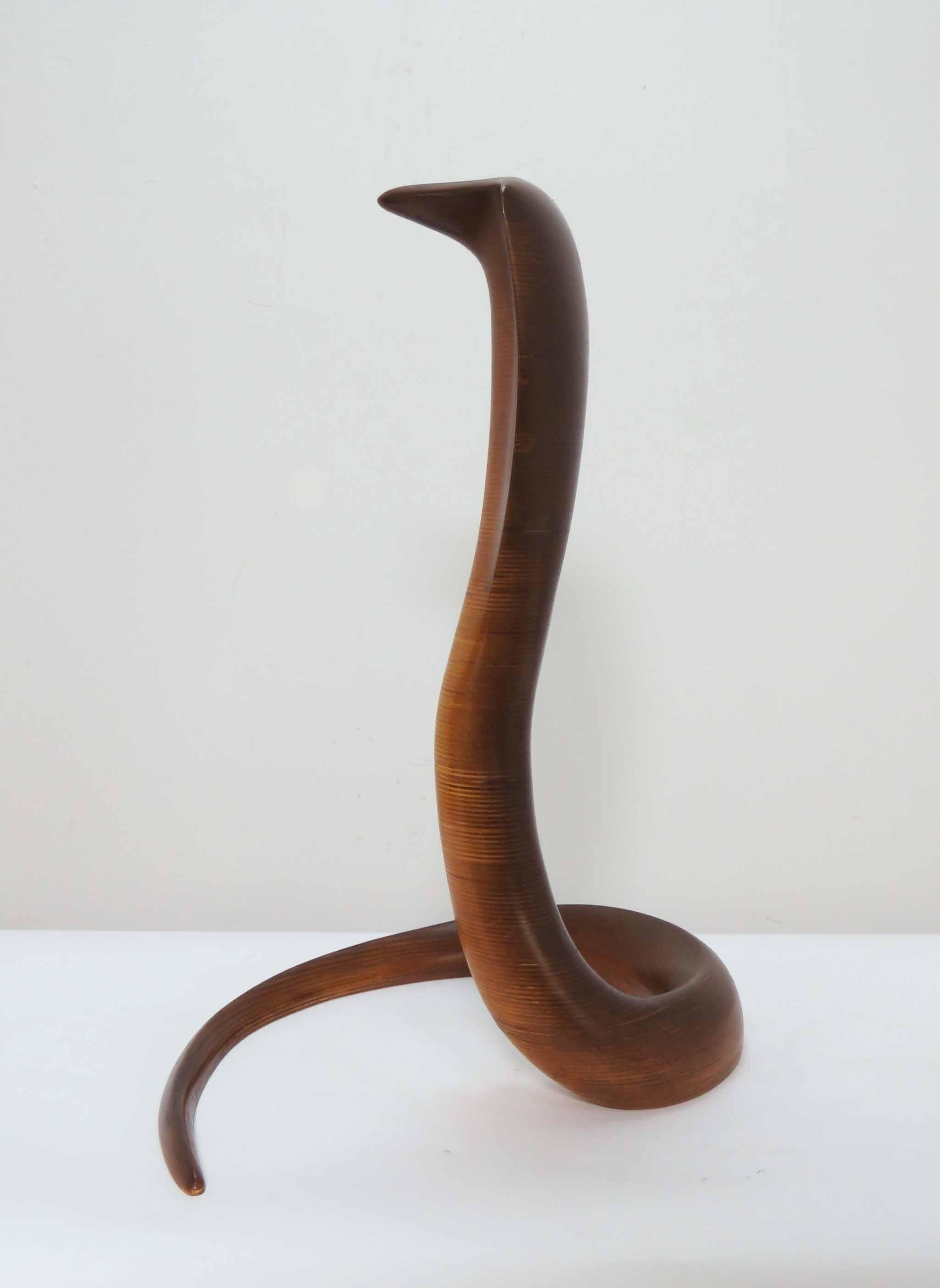 Plywood Modernist Stack Laminate Sculpture of a Hooded Cobra, circa 1970s