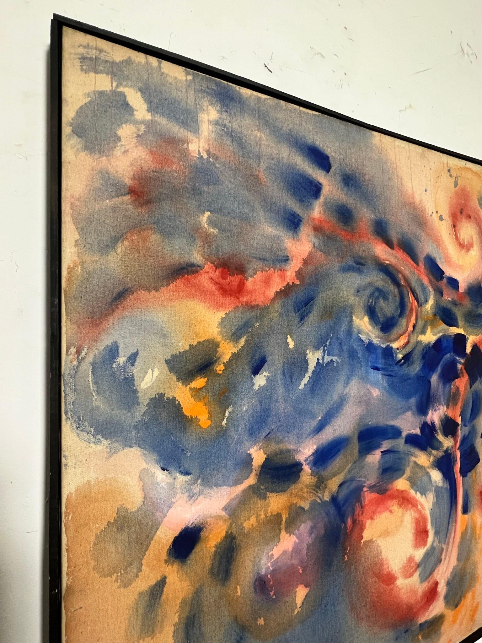 Modernist Stain Painting Signed Gladys Benoit, Ca. 1970s In Fair Condition For Sale In Peabody, MA