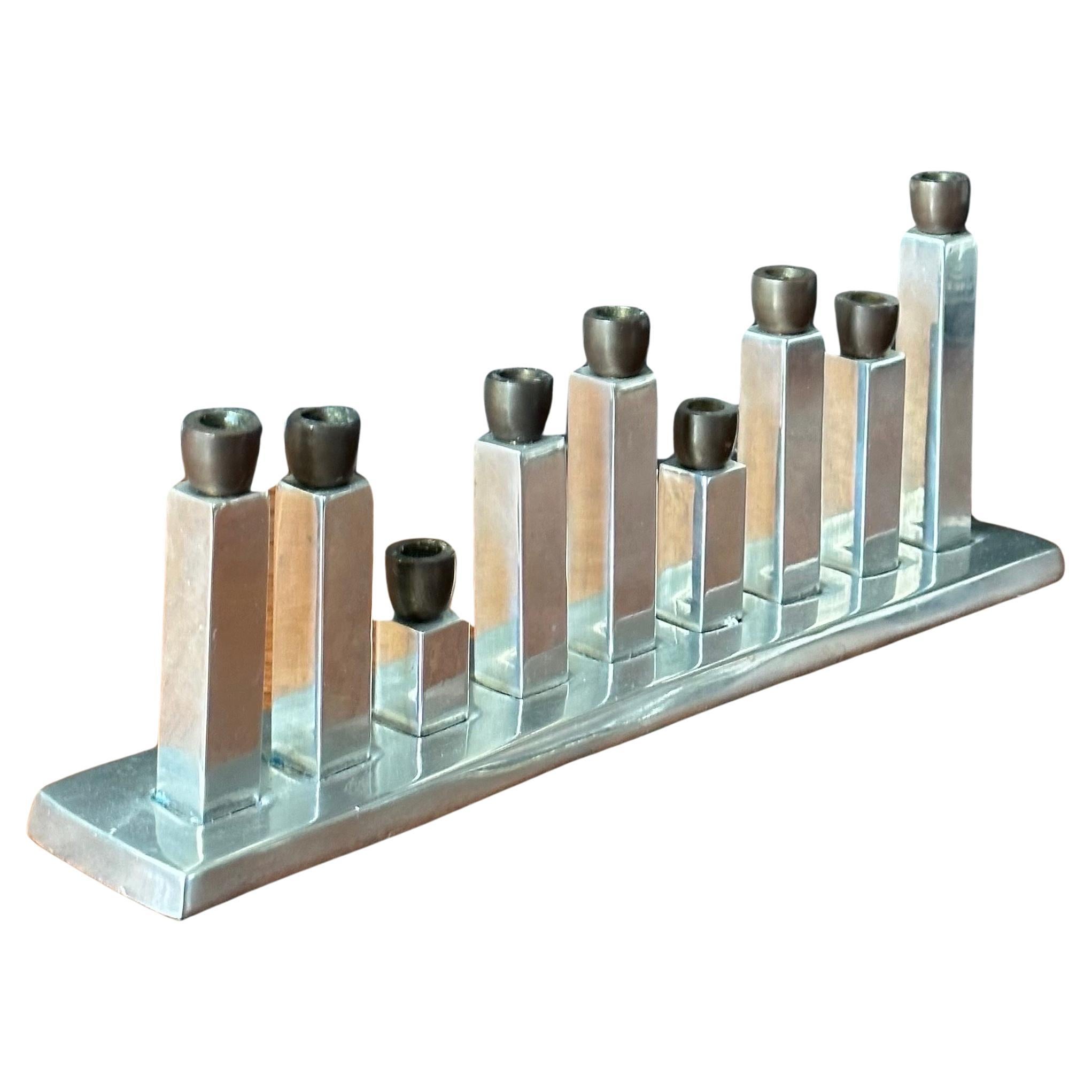 Modernist Stainless Steel and Bronze Menorah In Good Condition In San Diego, CA