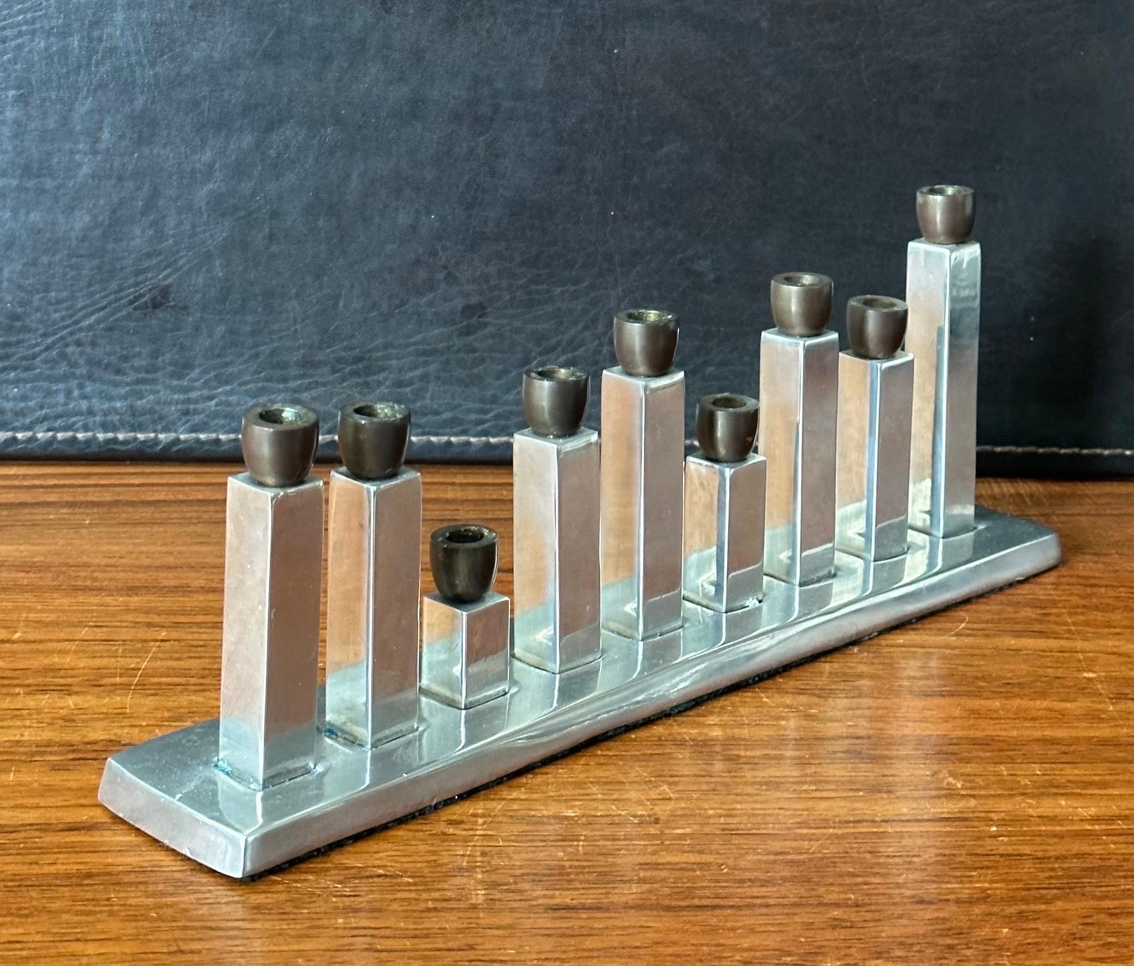 Modernist Stainless Steel and Bronze Menorah 1