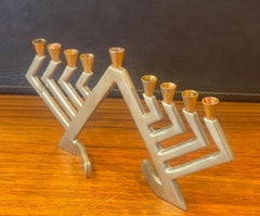 Modernist Stainless Steel & Brass Menorah by Shelly Turner for Alef Judaica