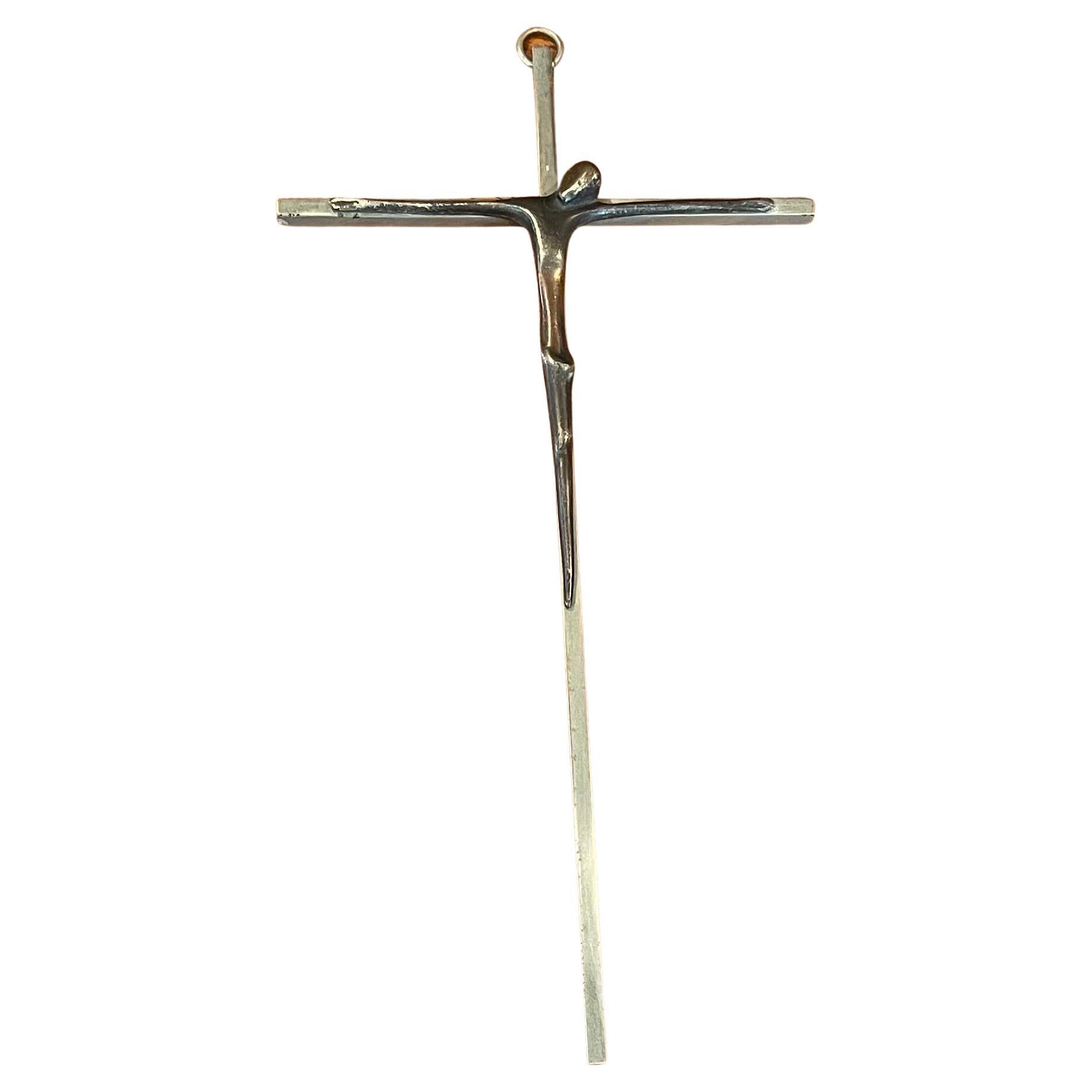 Modernist stainless steel crucifix / cross with Jesus, circa 1970s. The piece measures 5