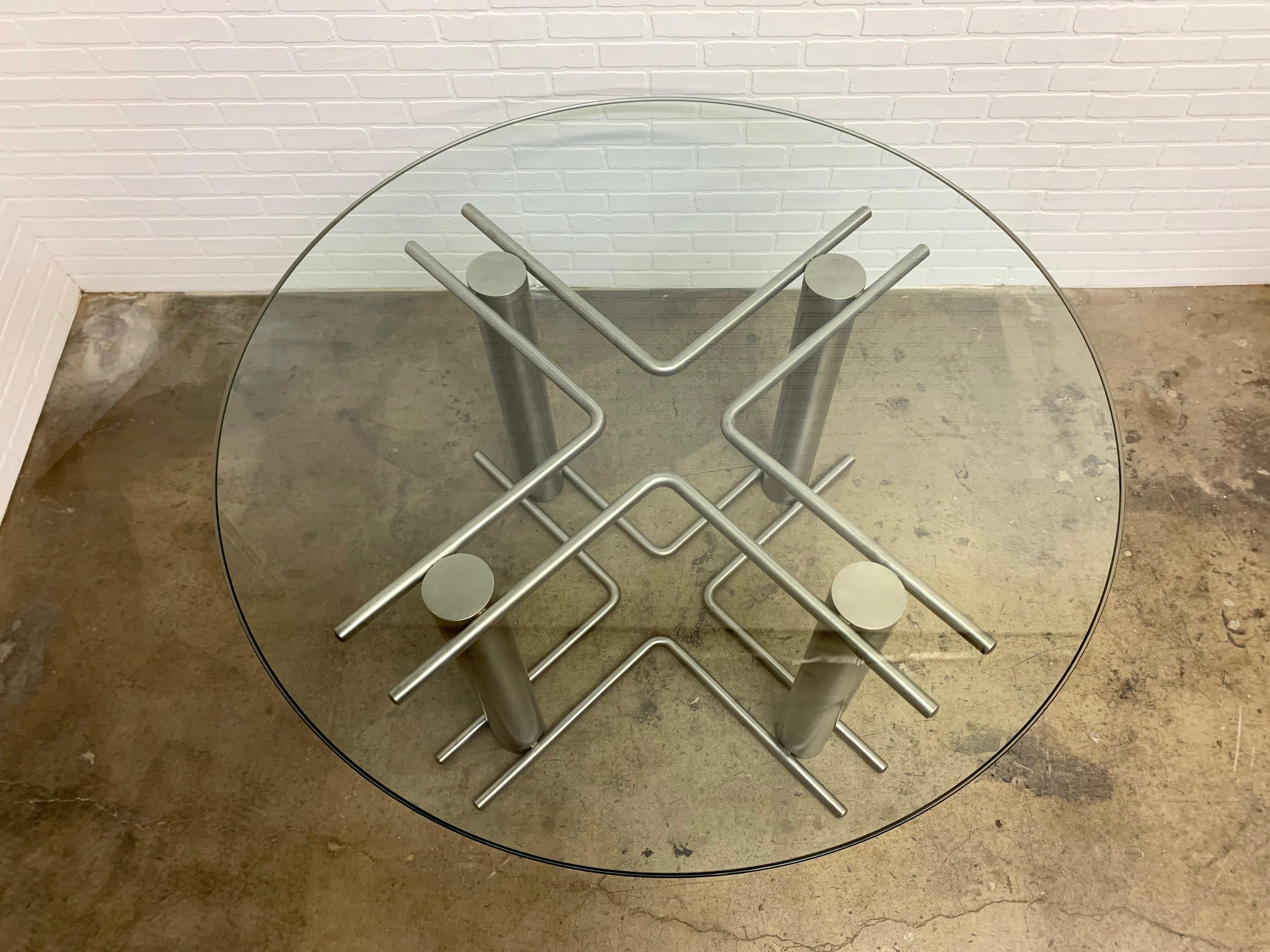 Modernist Stainless Steel Dining Table In Good Condition In Denton, TX