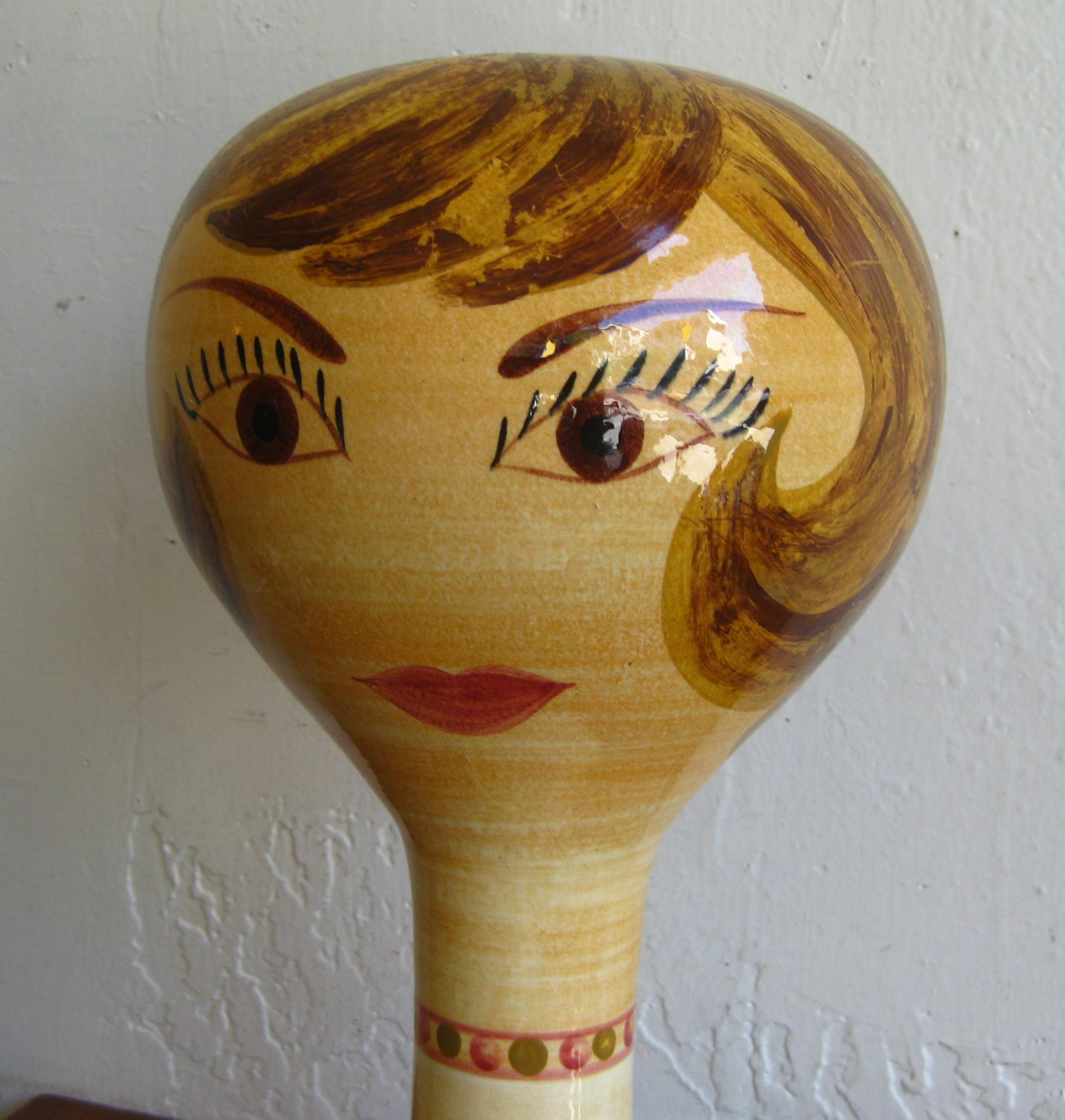 Exquisite vintage original Stangl ceramic art pottery mannequin head wig Stand measures 13.5