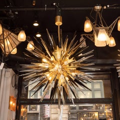 Modernist Starburst Chandelier with Clear, Smoked and Graphite Glass Obelisks