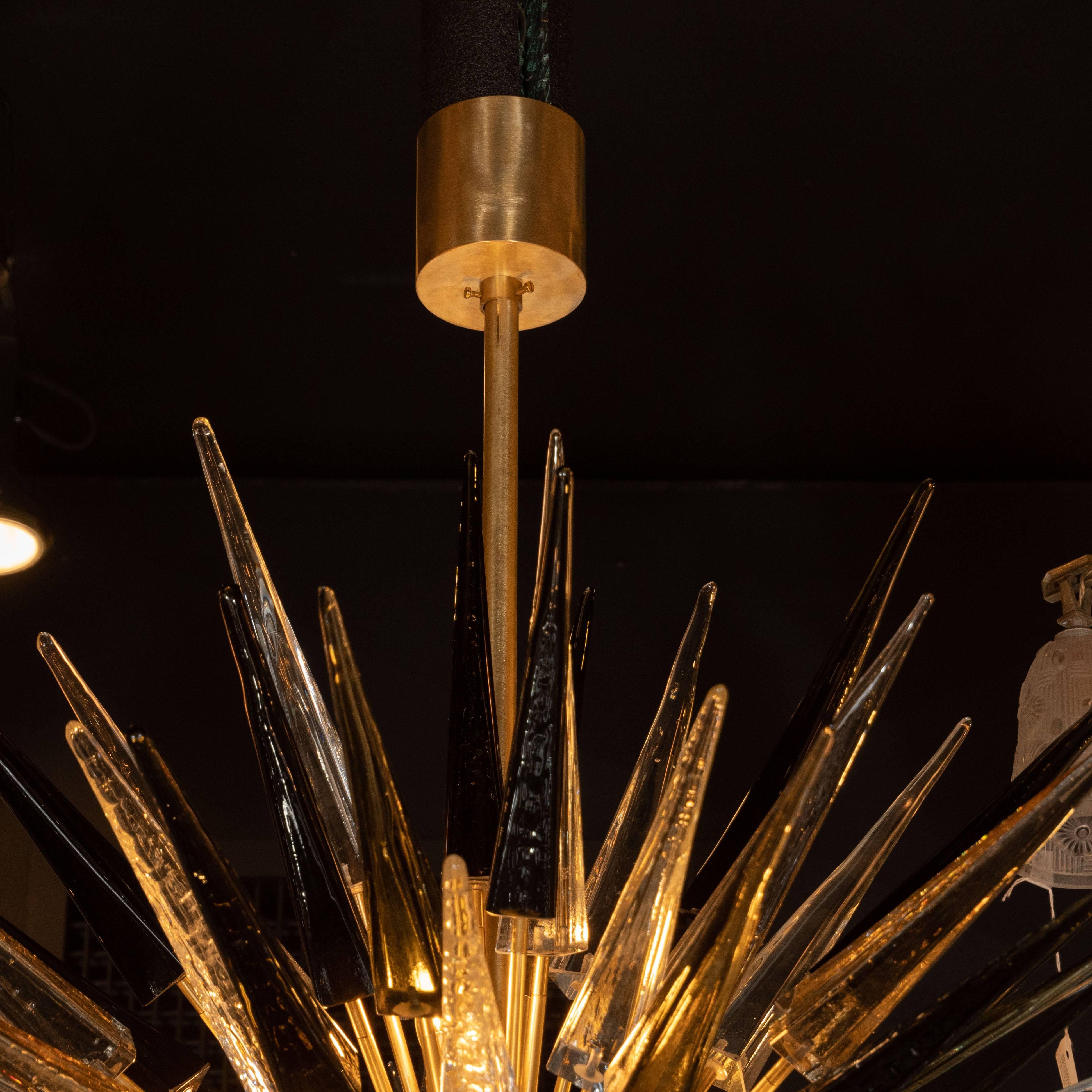 Modernist Starburst Chandelier with Clear, Smoked and Graphite Glass Obelisks In Excellent Condition For Sale In New York, NY